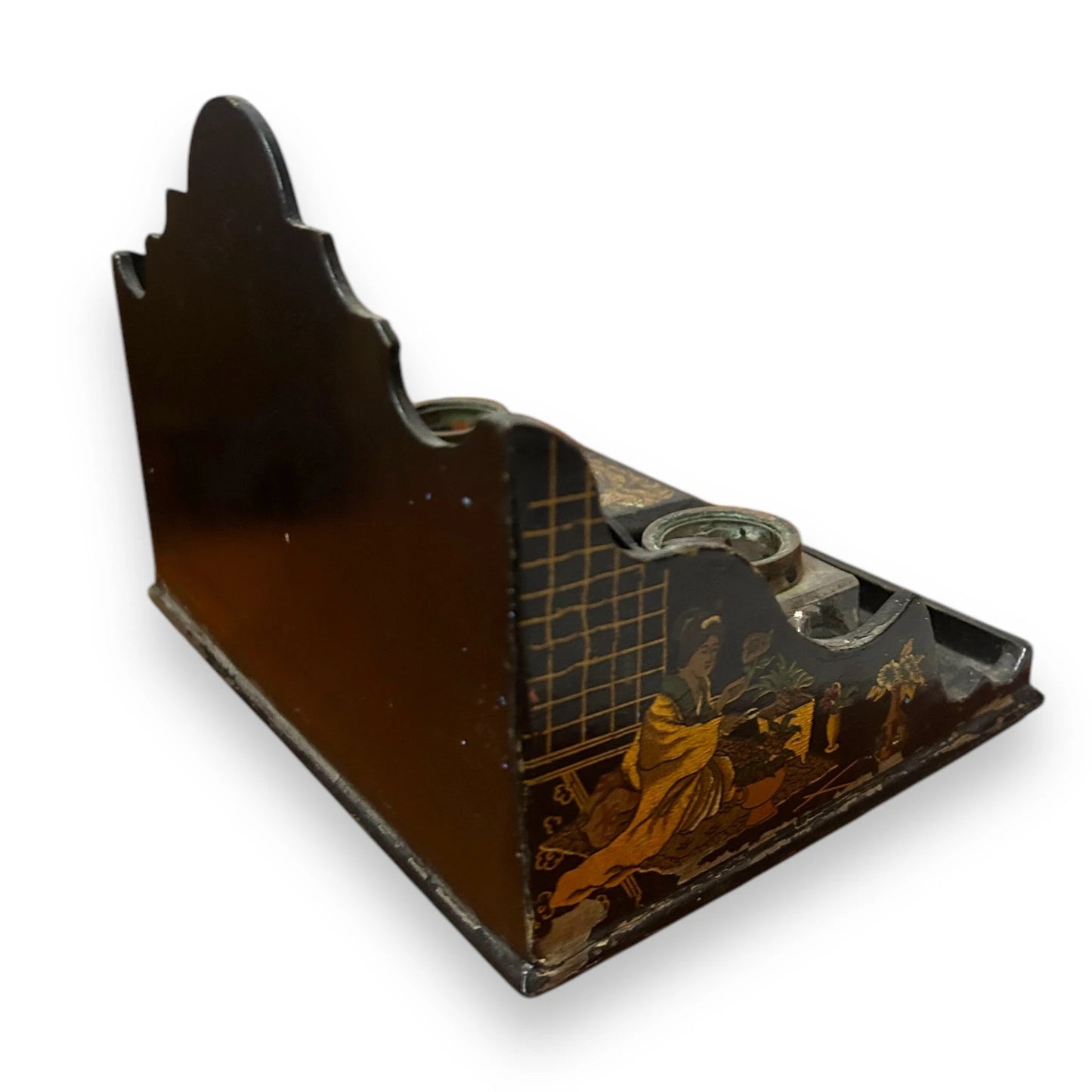 19th Century Japanese Papermache Desk Tidy Inkwell