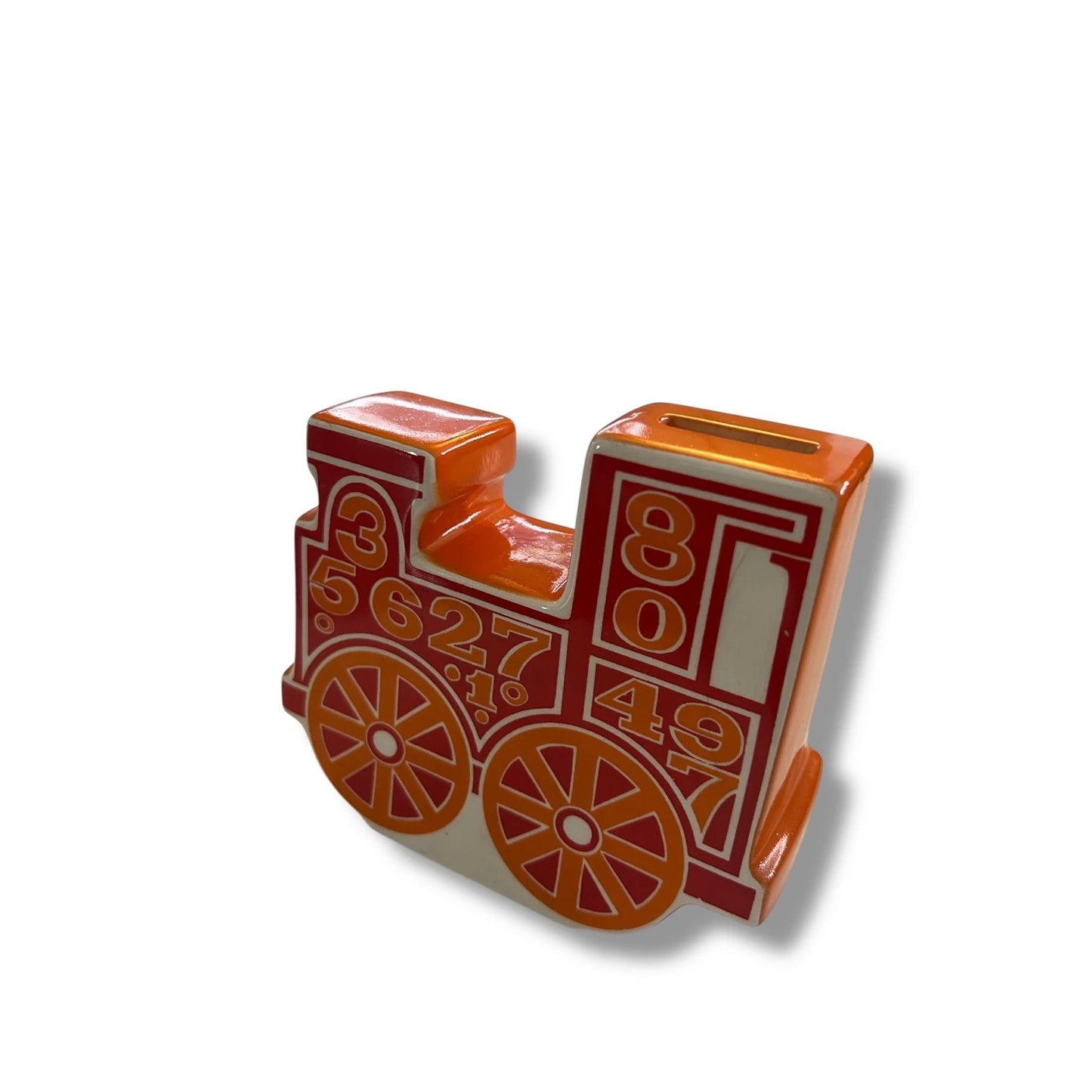 Vintage 1960s Carlton Ware Orange Ceramic Train Money Box | Mid Century Piggy Bank