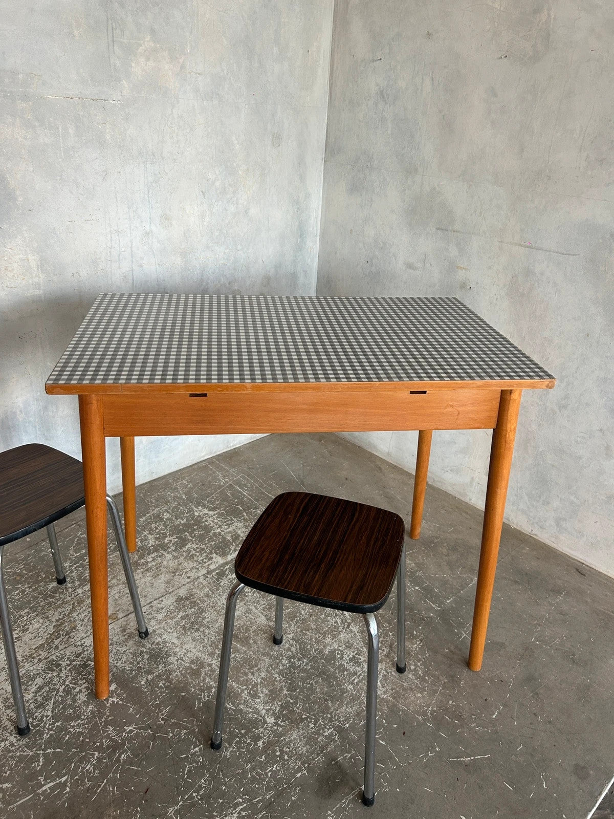 Mid Century Modern Checkered Formica Top Kitchen Dining Table