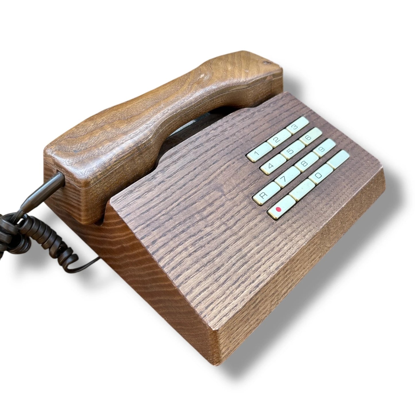 Mid Century Modern Elm Wood Push Button Telephone by Gfeller Trub