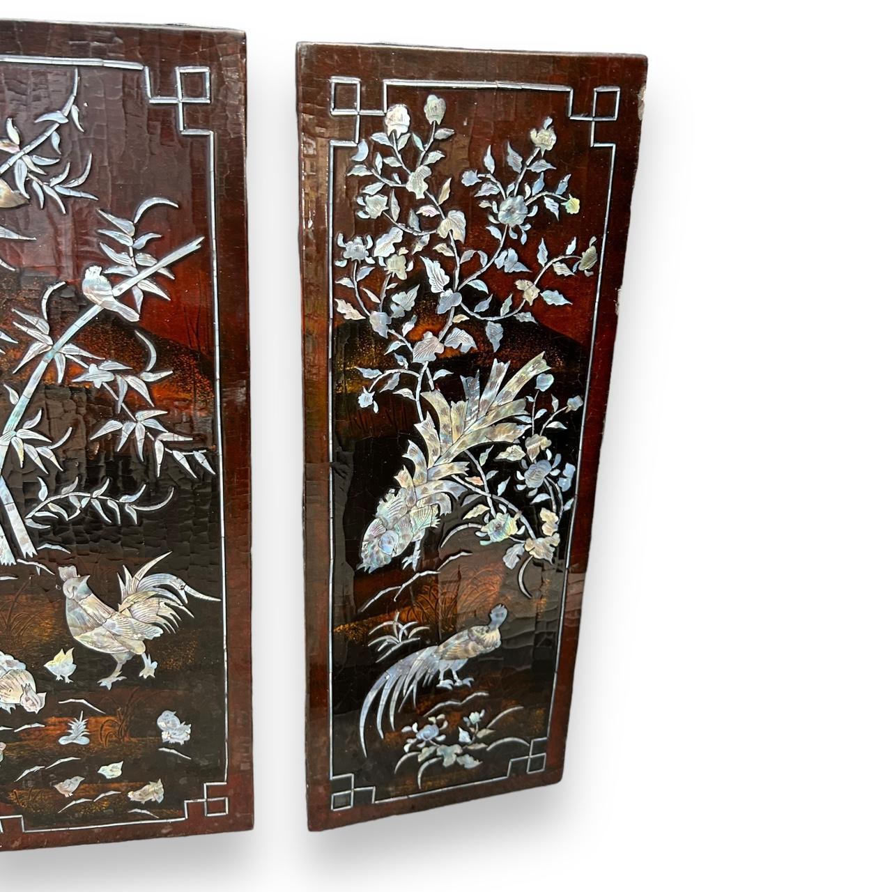 Antique Set of 3 Mother of Pearl Iridescent Wall Panels