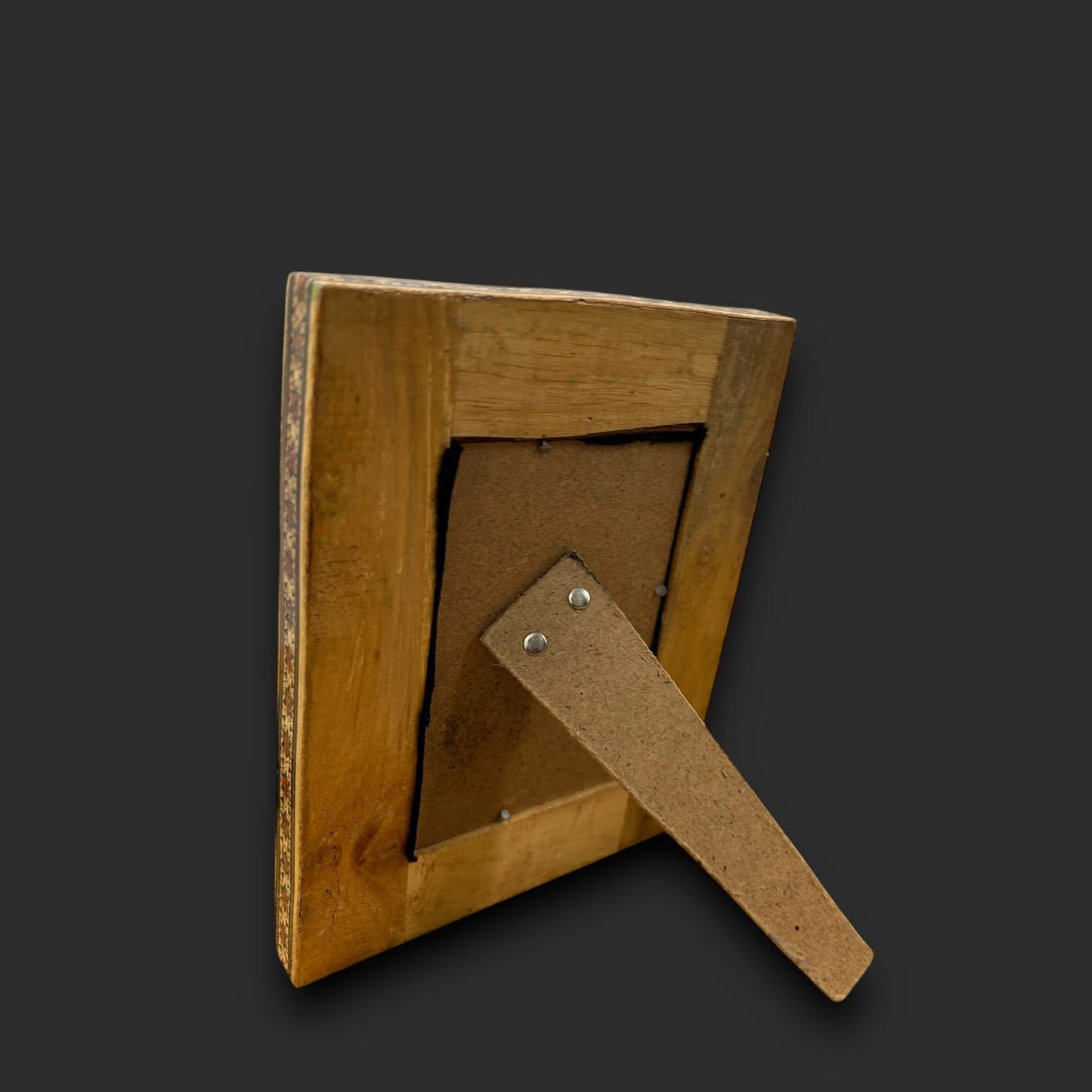 Vintage 1960s Persian Khatam Mosaic Framed Miniature Watercolour Painting