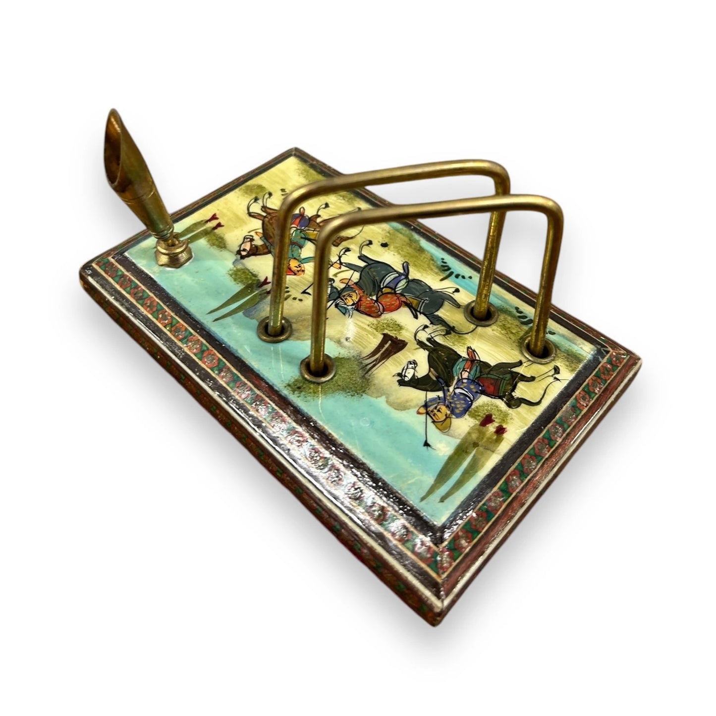 Vintage 1960s Persian Khatam Art Letter Rack