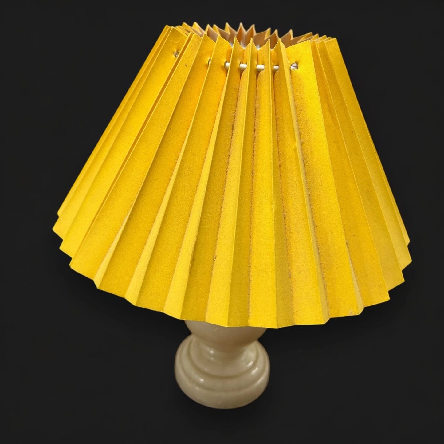 Mid Century Onyx table lamp yellow fabric pleated shade