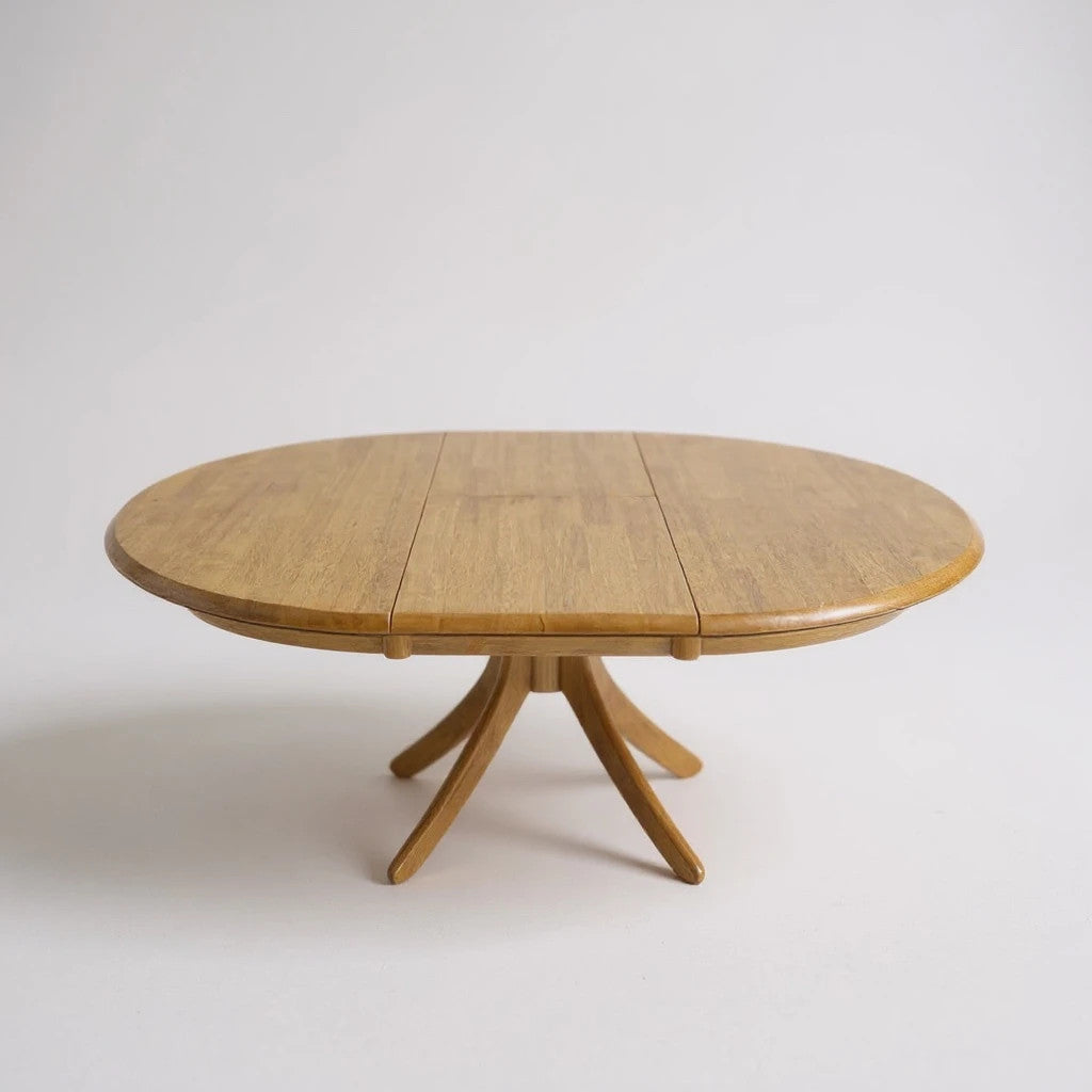 Mid-Century Modern Blonde Wood Extending Pedestal Round Dining Table