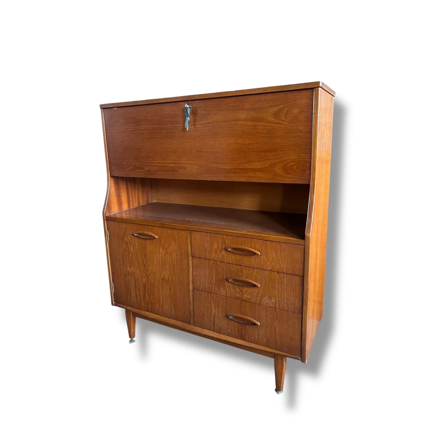 Vintage Mid-Century Jentique Teak Bureau Writing Desk Cabinet