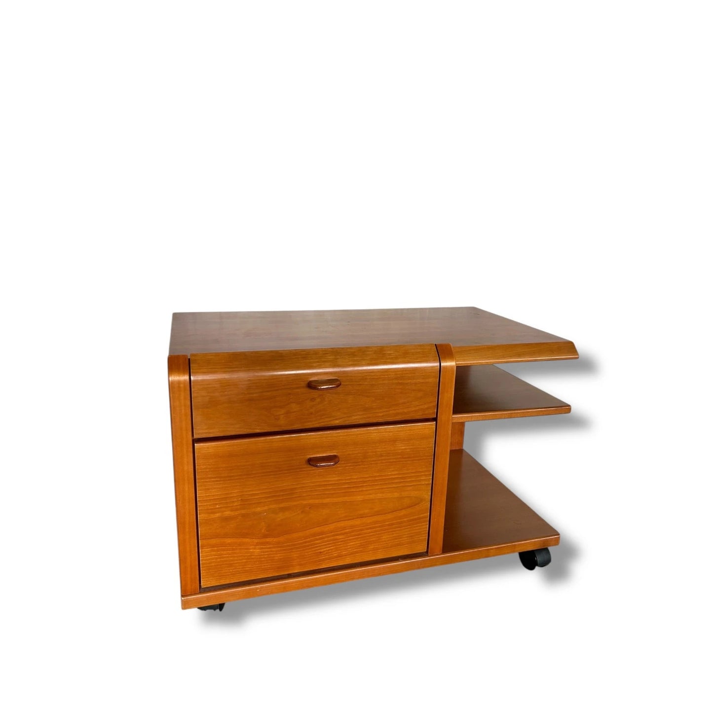 Vintage German Mid Century Modern Teak Rolling Cabinet – 1960s Mobile Side Table