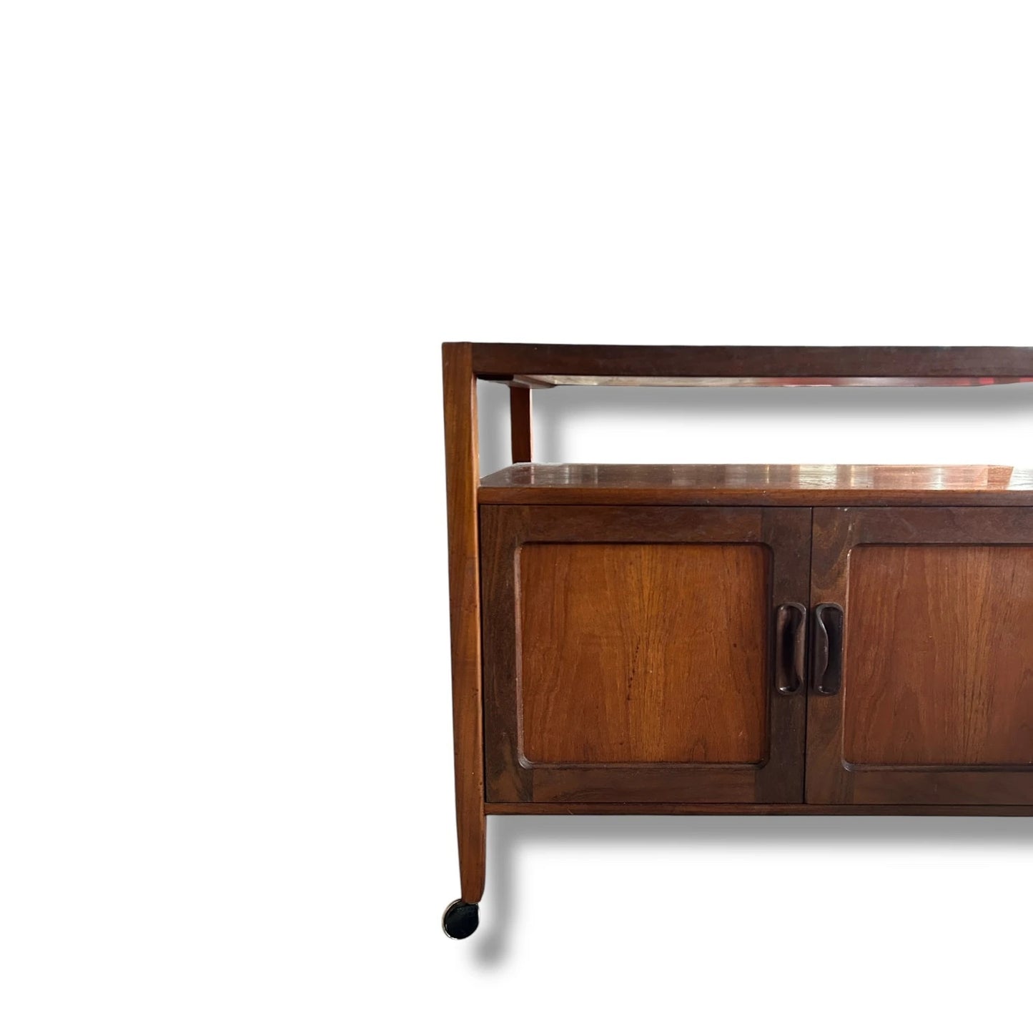 Mid Century G Plan Drinks Cabinet Trolley – Vintage Bar Cart with Black Sliding Top