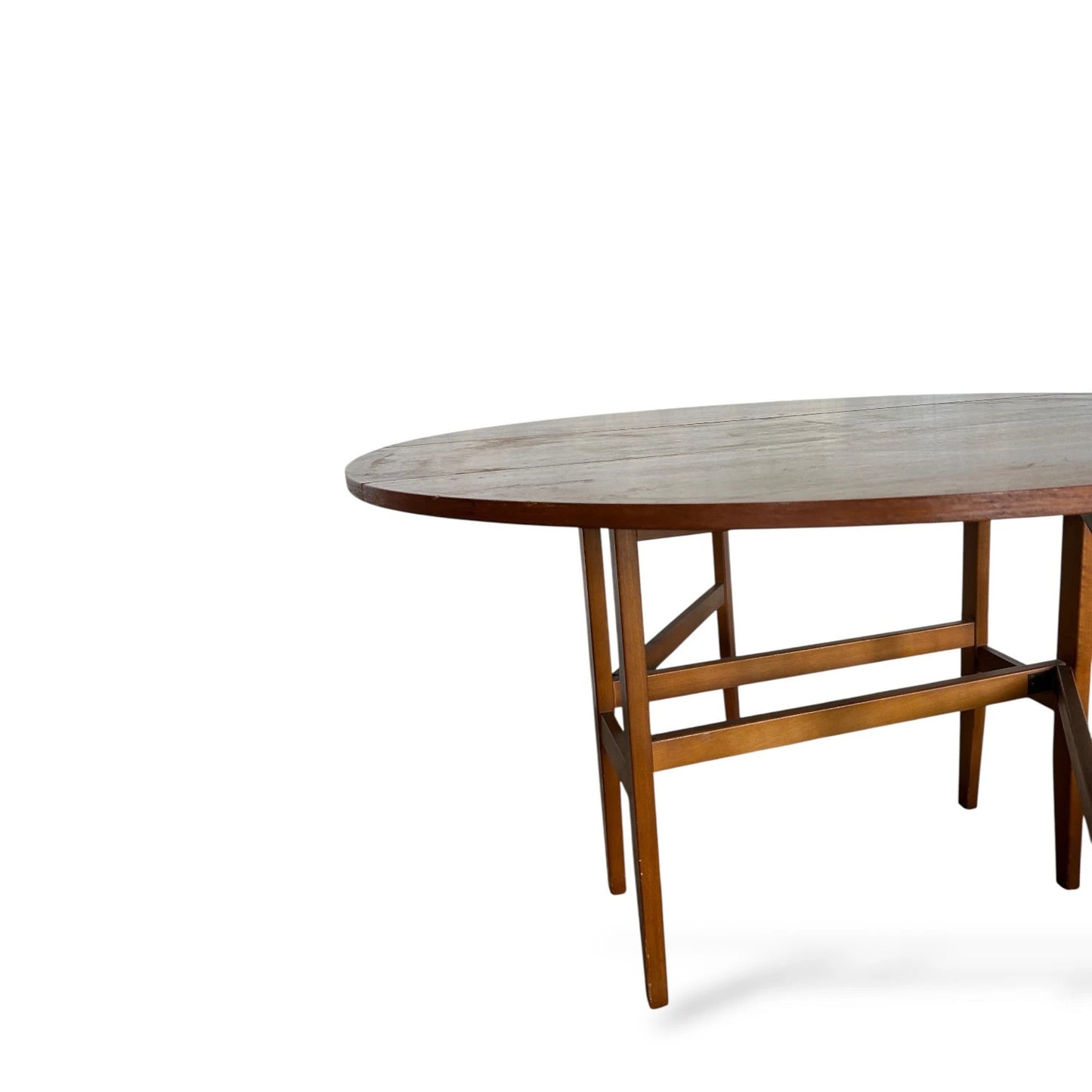 Mid Century Teak Drop Leaf Dining Table – Vintage Circular Folding Space Saving Table
