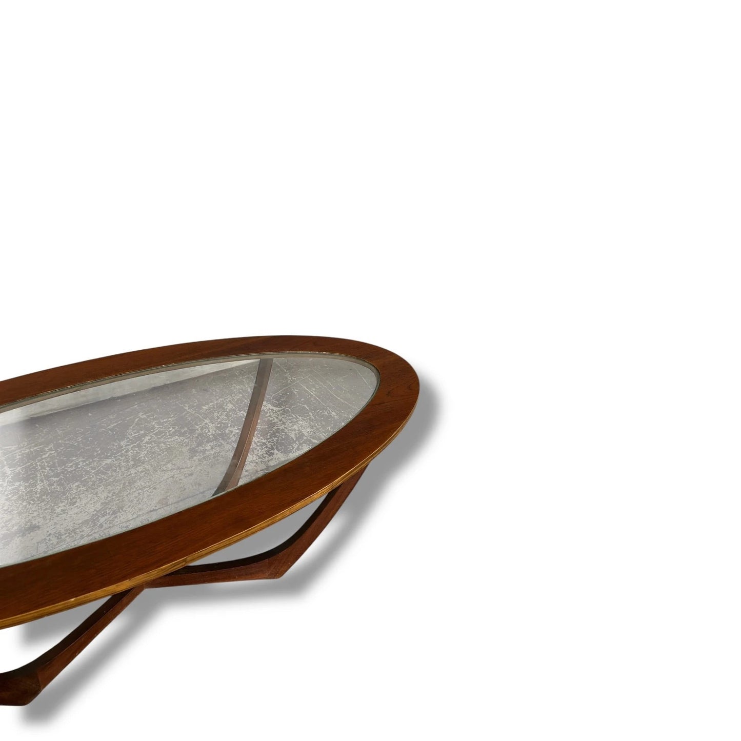 Mid Century Modern Teak Wood and Glass Oval Coffee Table
