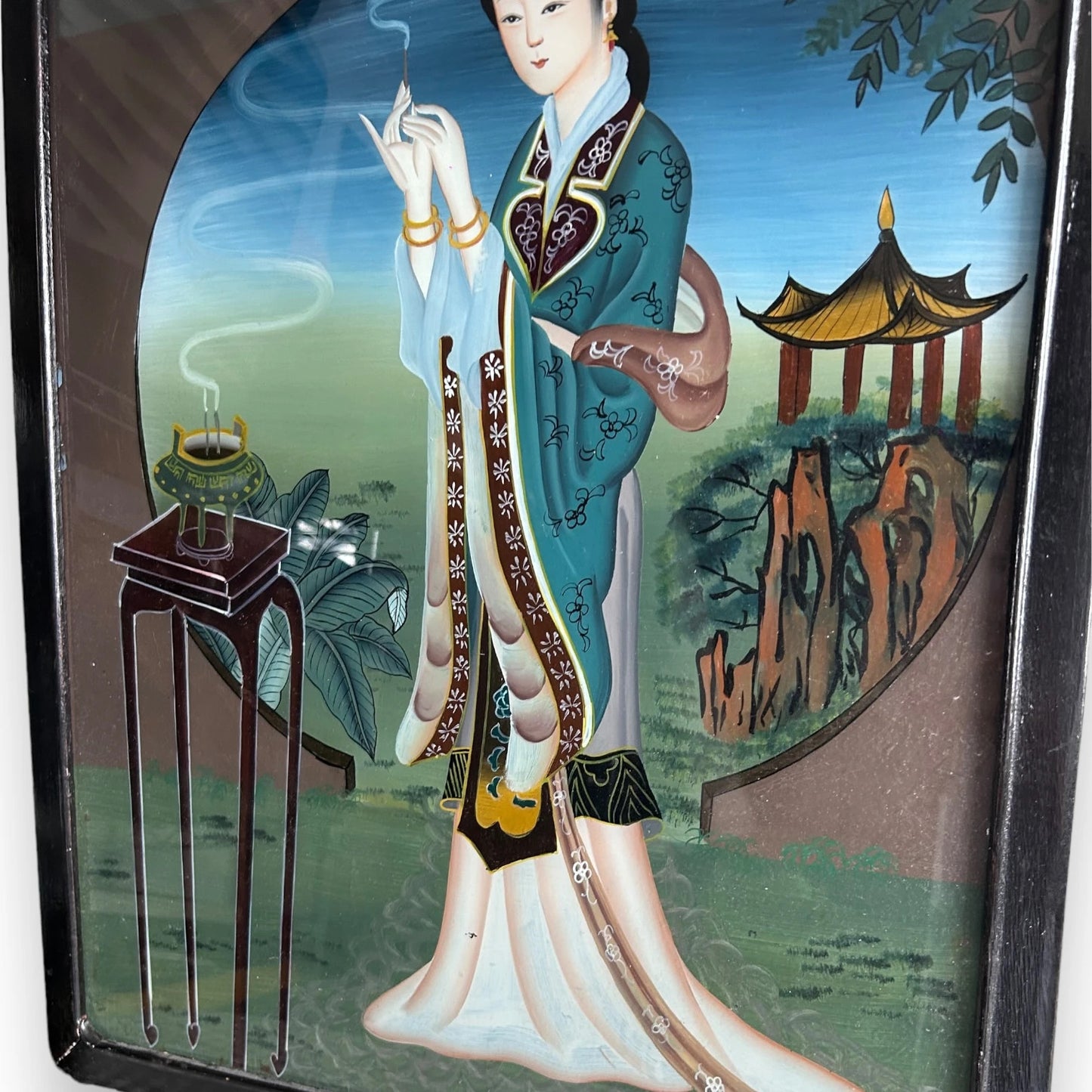 Vintage Chinese reverse glass painting picture frame