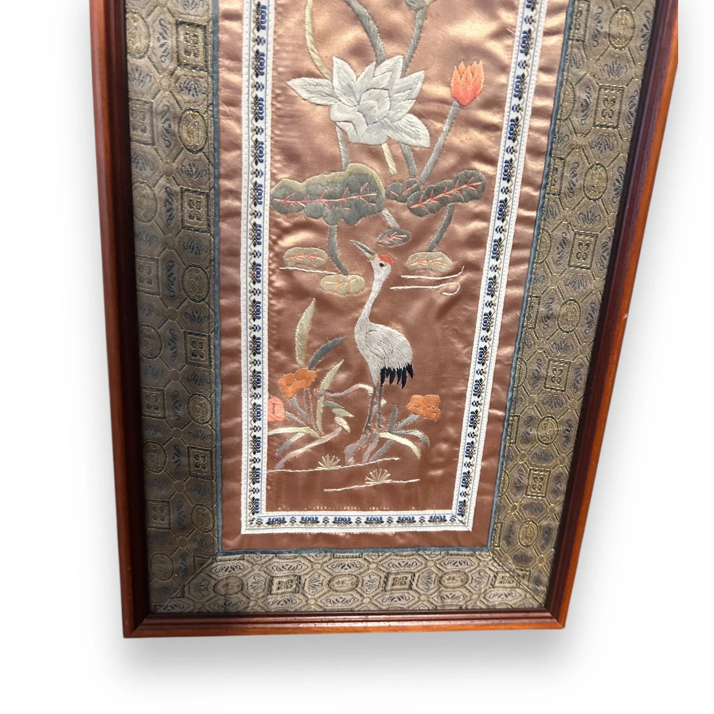 Vintage 1960s Chinese Silk Woven Framed Tapestry