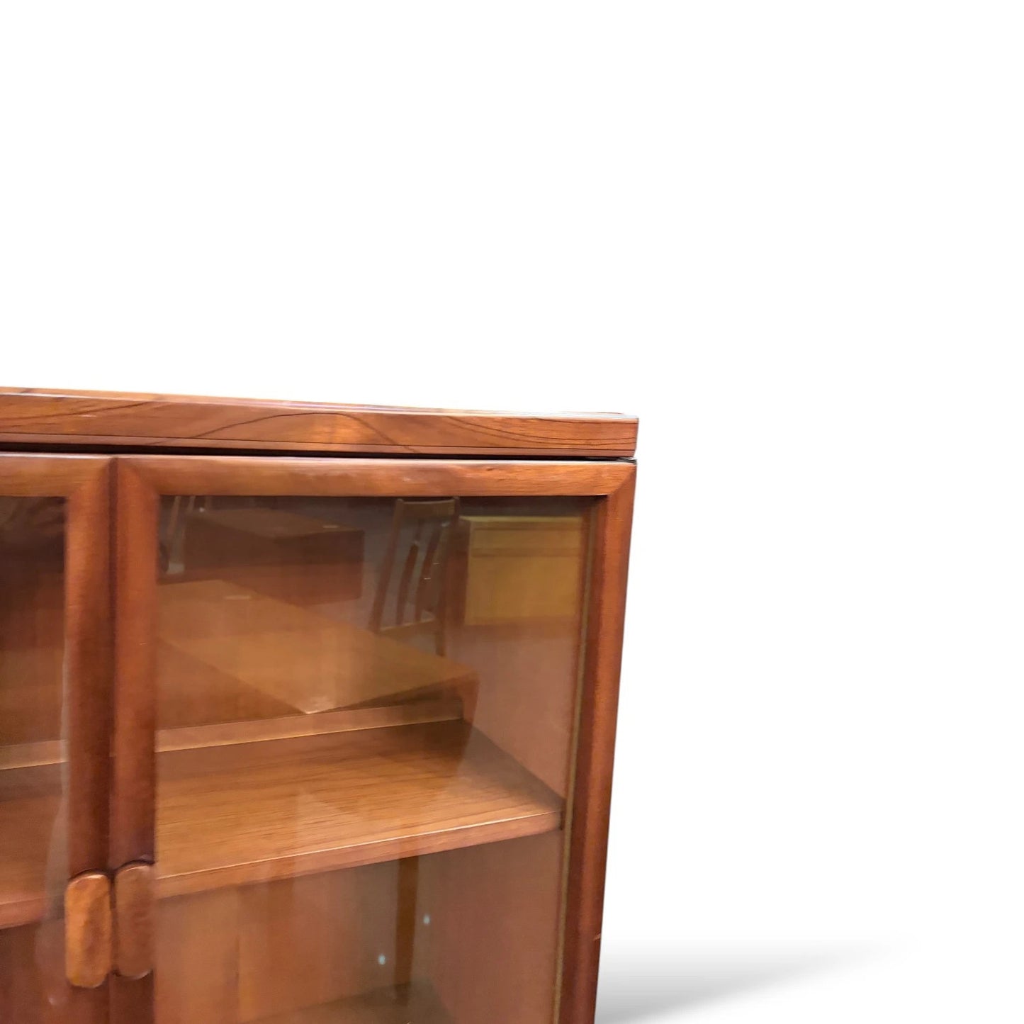 Mid Century Teak Display Cabinet | Danish Style Drinks Bureau with Glass Sliding Doors