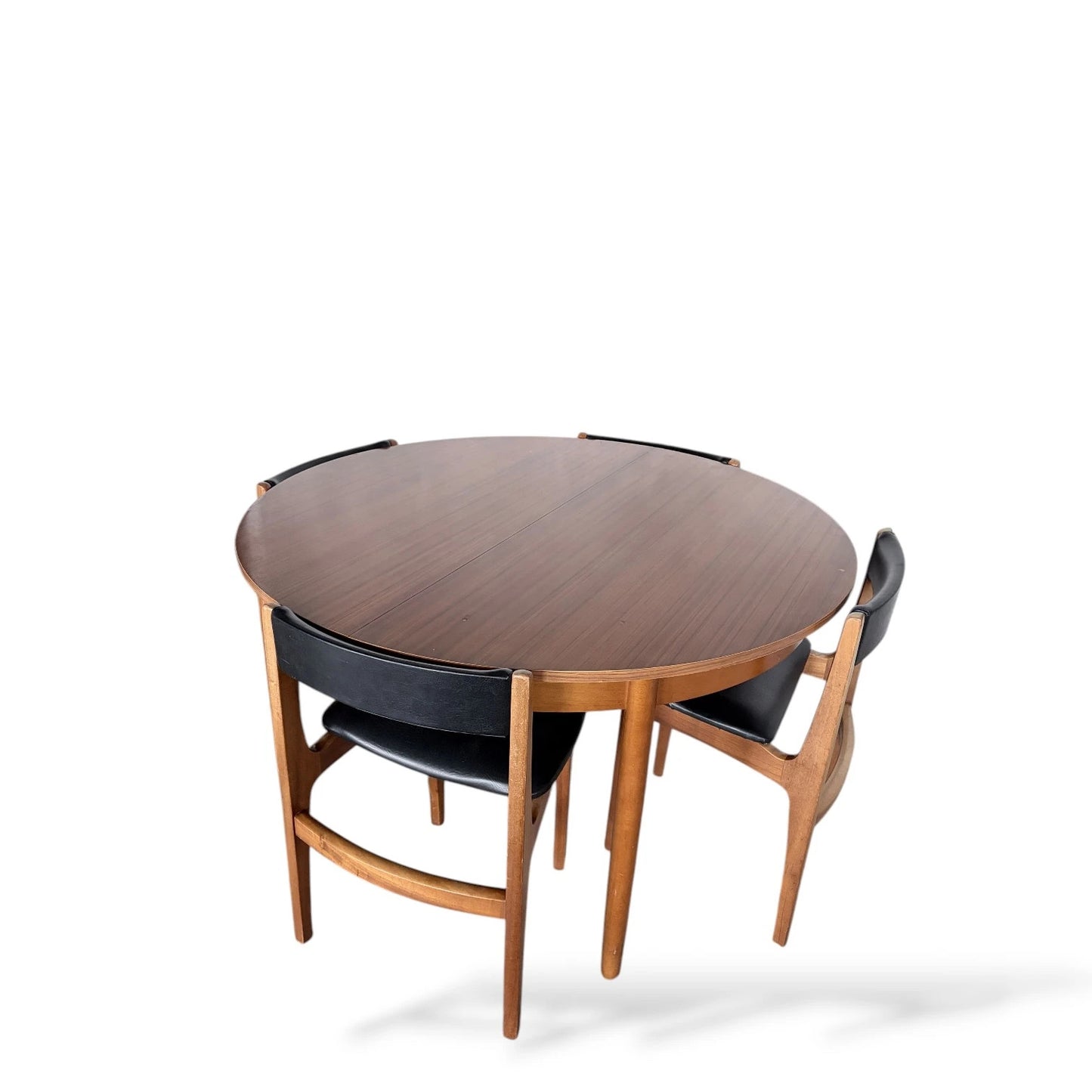 Mid-Century Nathan Teak Dining Table & 4 Chairs | Extendable Round to Oval Table