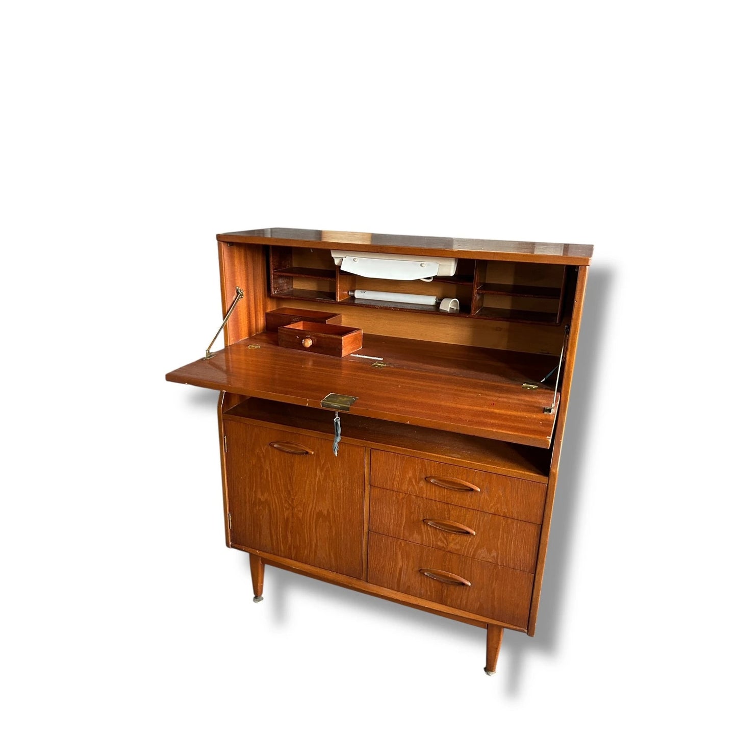 Vintage Mid-Century Jentique Teak Bureau Writing Desk Cabinet