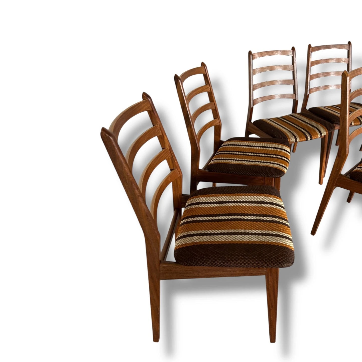 Set of 6 Mid Century Modern Danish Teak Dining Chairs | Original Fabric Upholstery