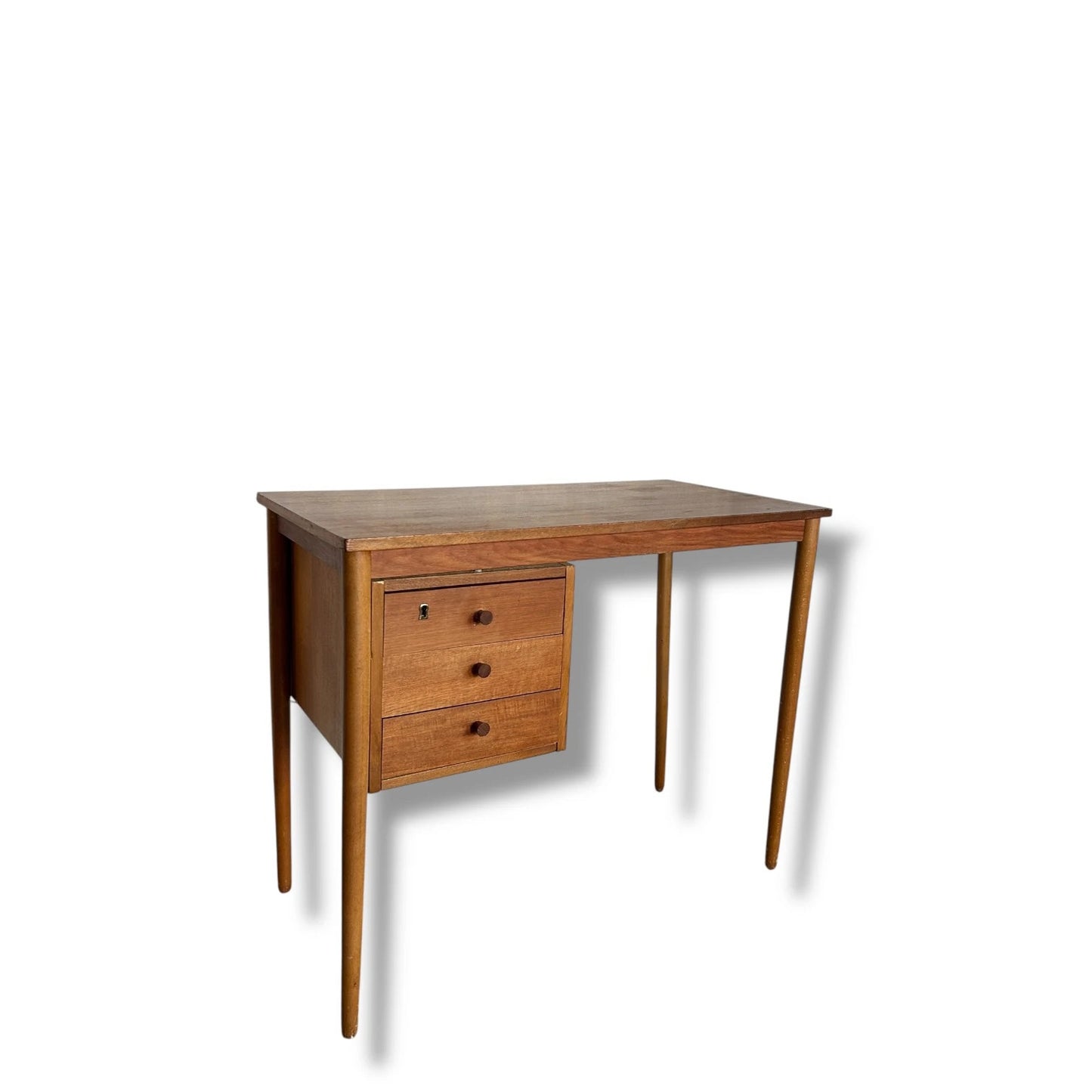 Mid Century Modern Danish Domino Desk – Vintage Floating Drawer Writing Table