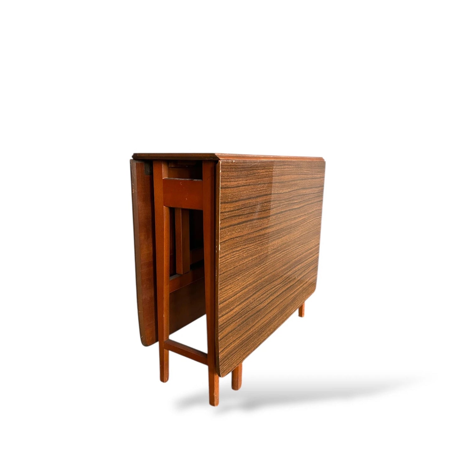 Teak Formica Gateleg Drop Leaf Dining Table, Vintage Mid Century Extendable Table