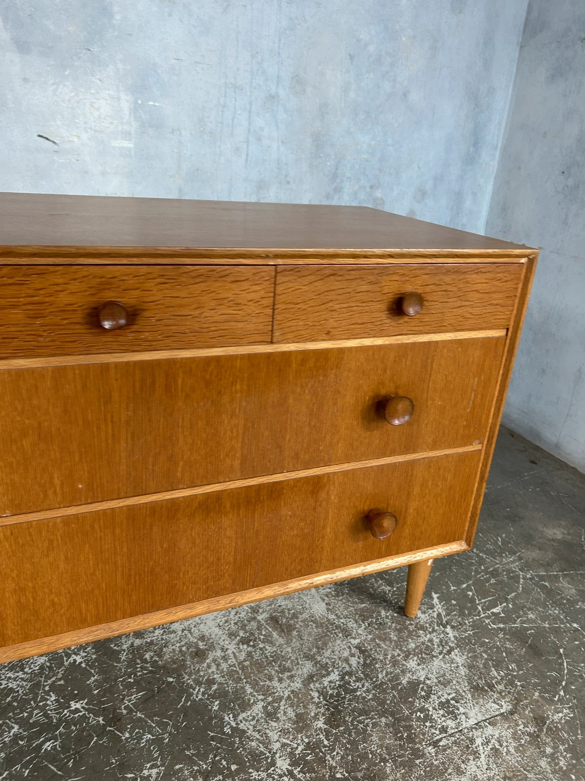 Meredew Mid Century Chest of Drawers | Vintage Tallboy 5 Drawer Teak Dresser