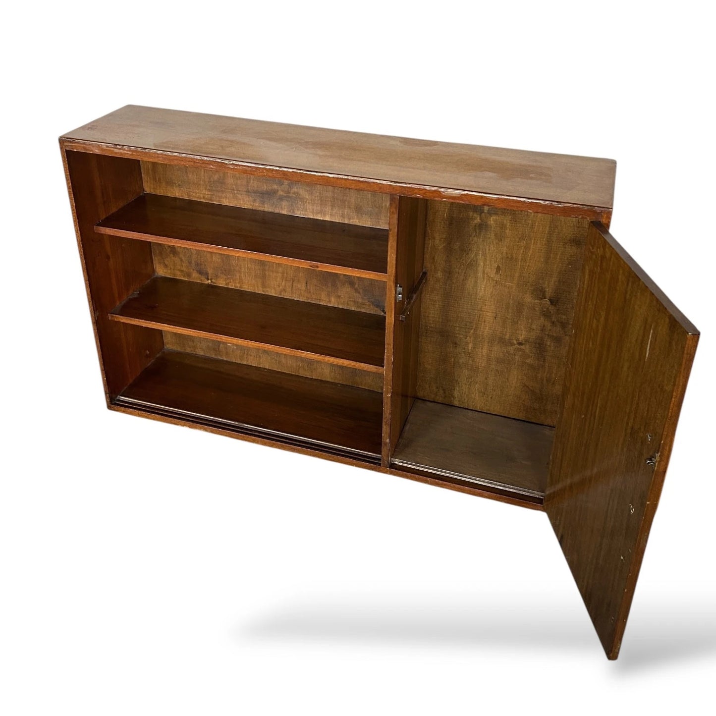 Mid Century Walnut Bookcase with Cupboard – Vintage Bookshelf Storage Cabinet