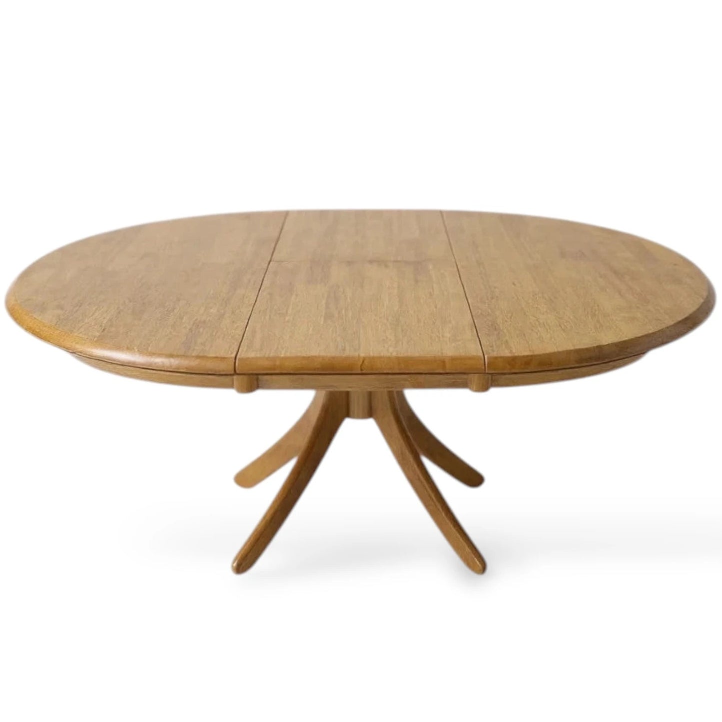 Mid Century Modern Vintage Blonde Wood Extending Pedestal Round Dining Table