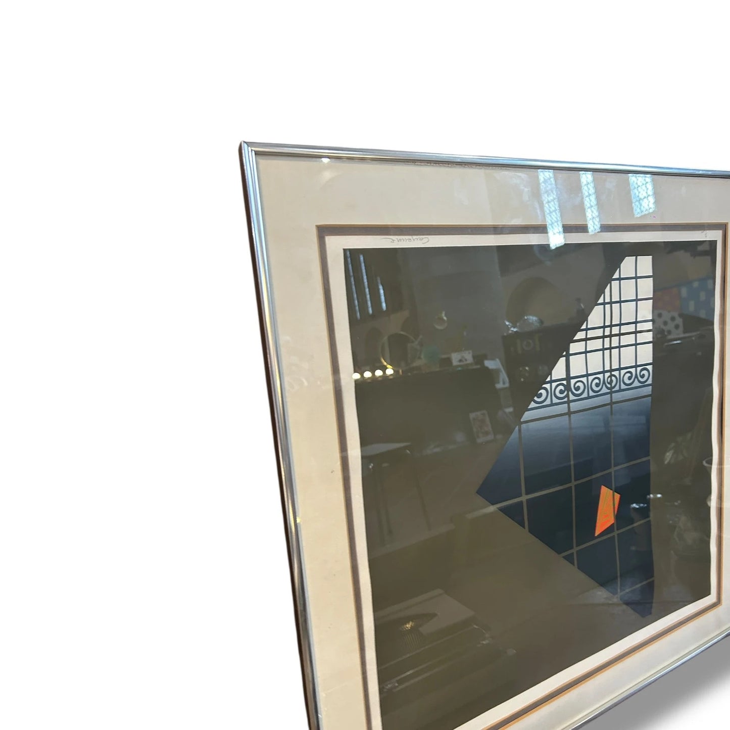 Mid Century Modern Surrealist Abstract Framed Window Artwork