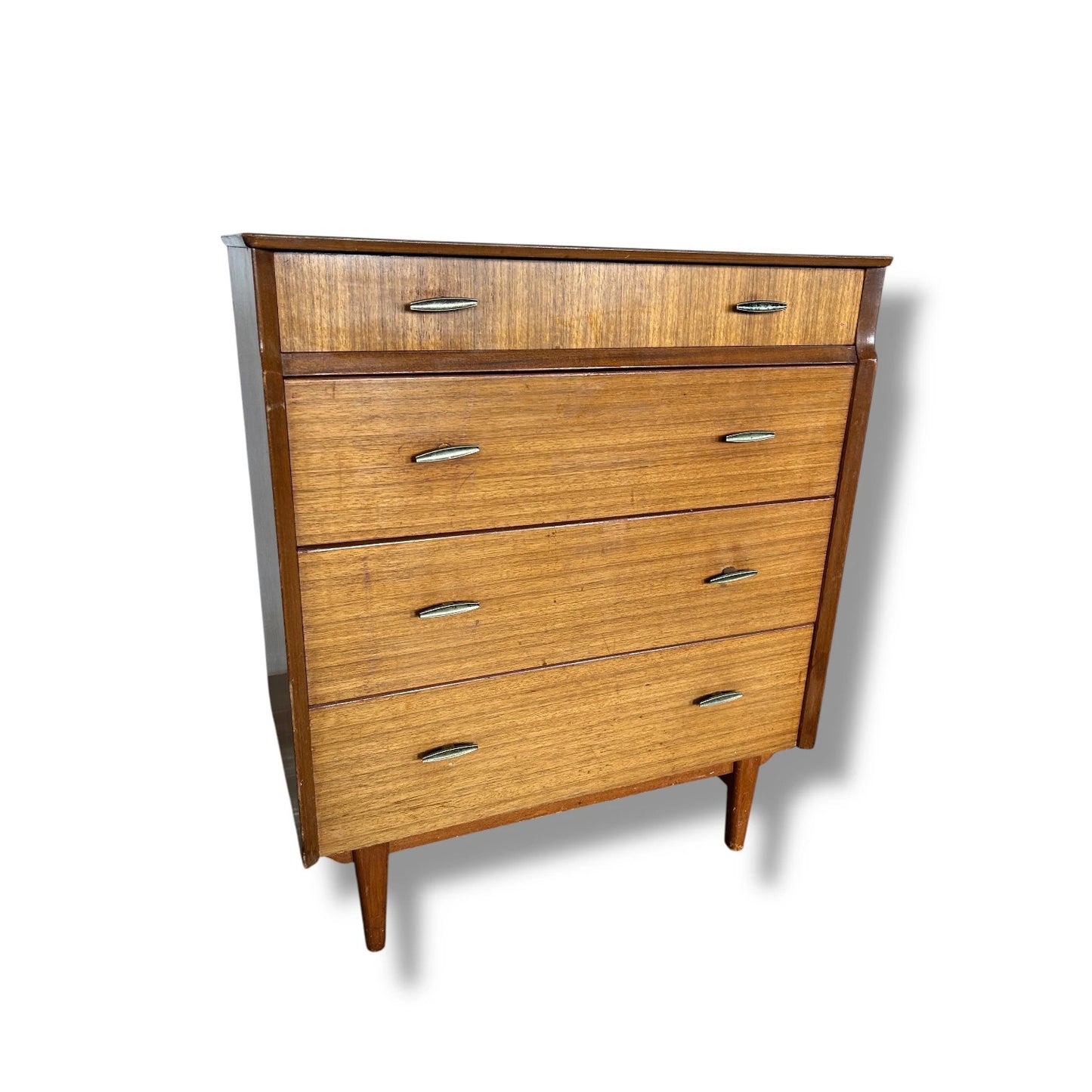 Mid-Century Teak Chest of Drawers – Vintage 1960s Tallboy Dresser with 4 Drawers