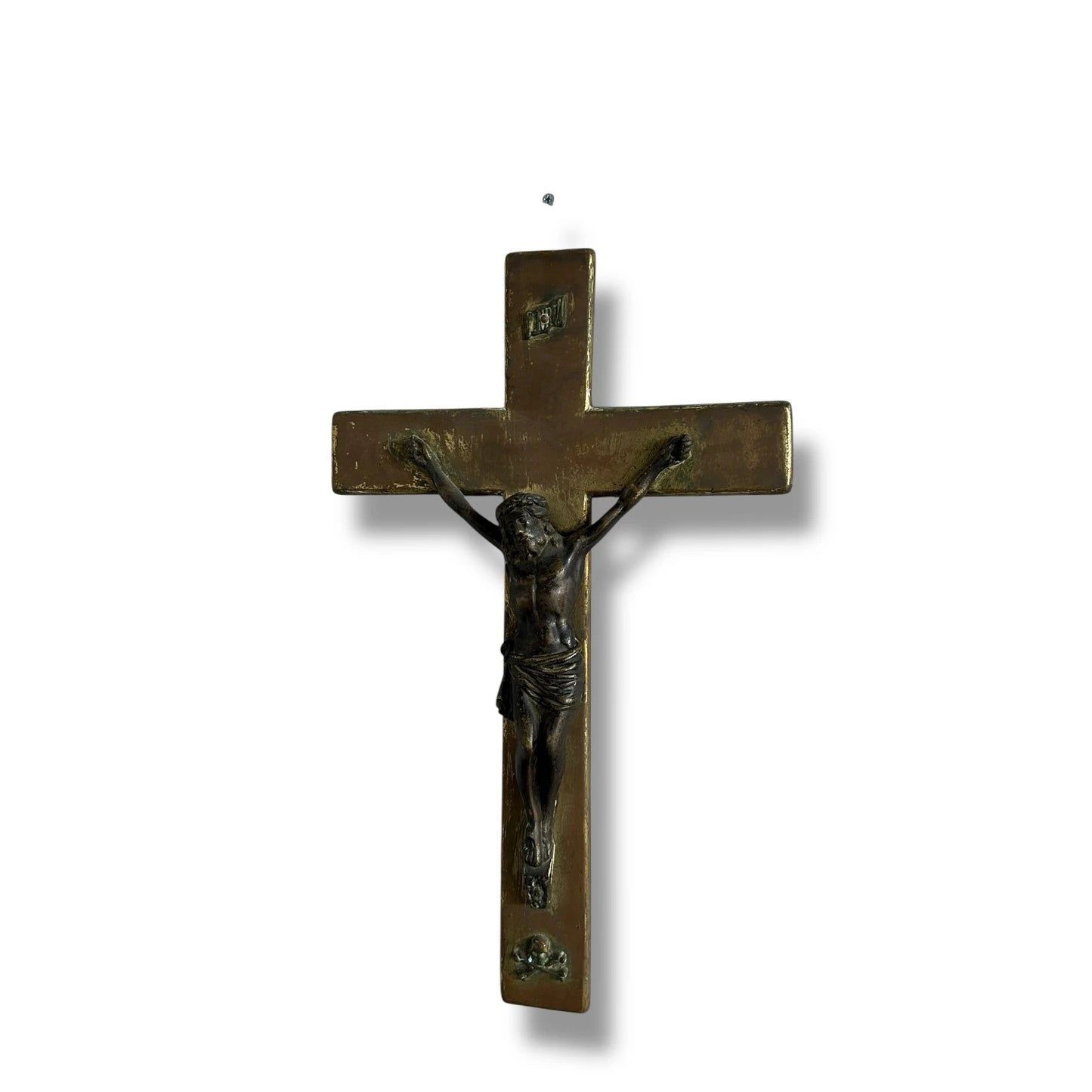Antique Large Brass Jesus Christ Crossbones Crucifix