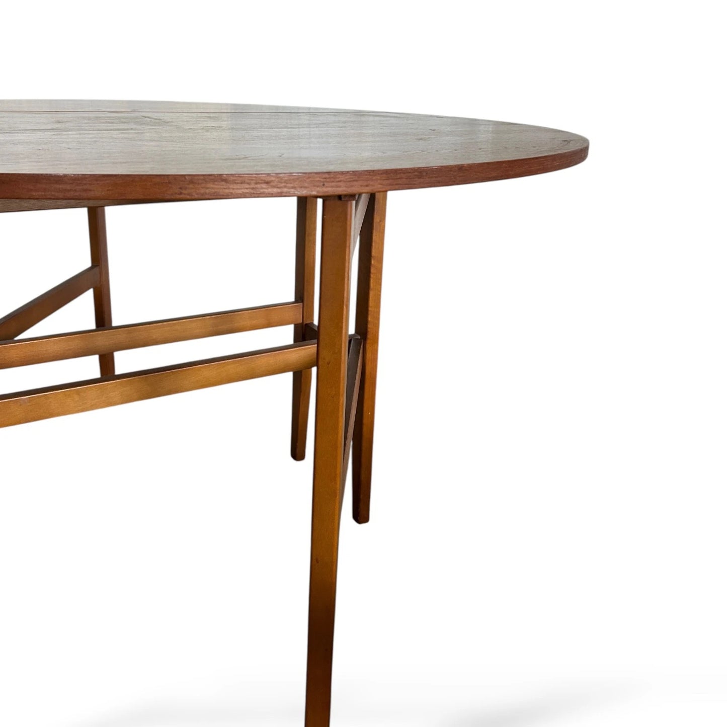 Mid Century Teak Drop Leaf Dining Table – Vintage Circular Folding Space Saving Table