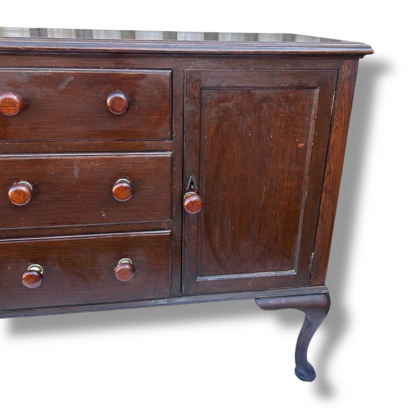Vintage Dark Oak Kitchen Unit Sideboard – Queen Anne Revival Style