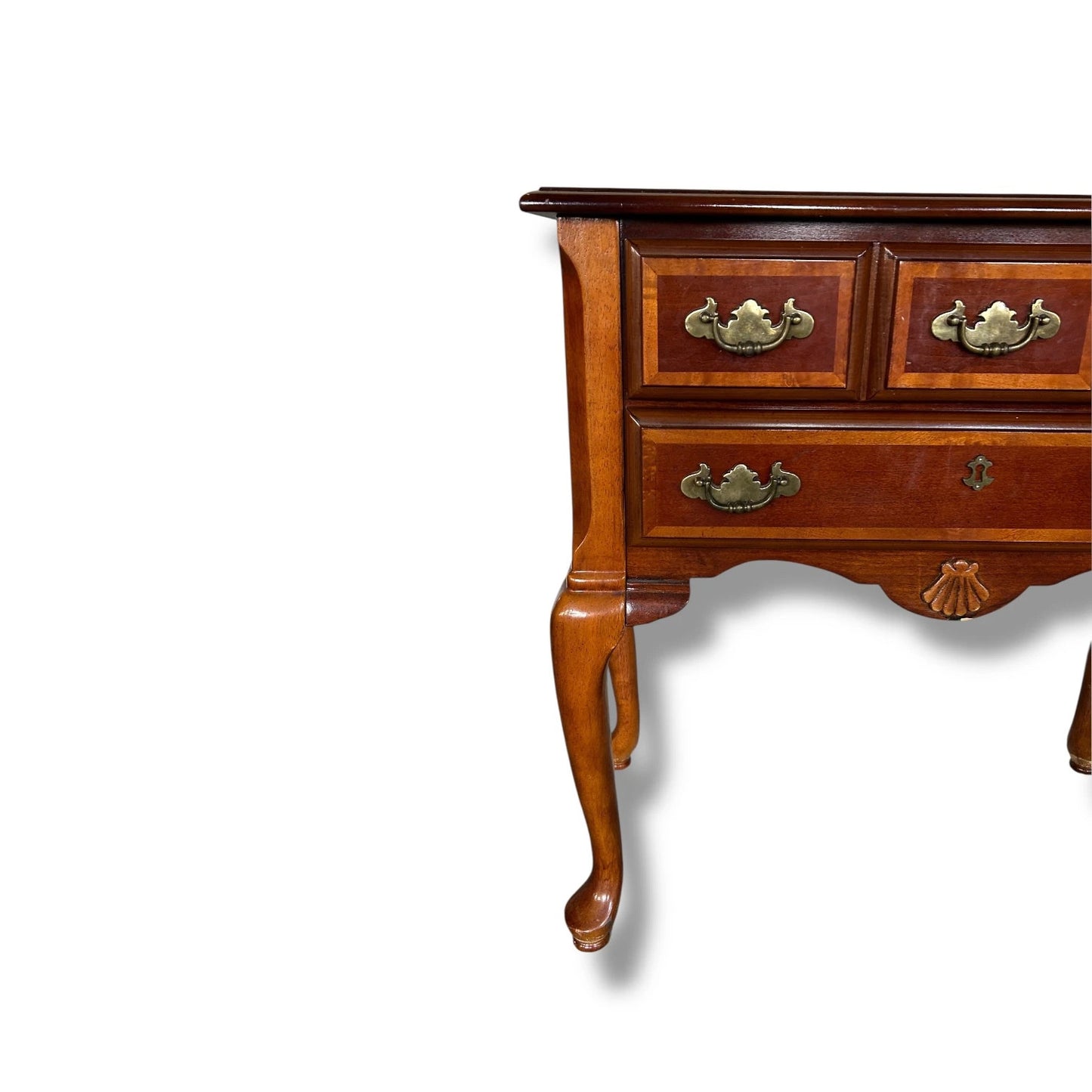 Vintage Queen Anne Style Marquetry Chest – 2 Drawer Side Cabinet with Brass Handles
