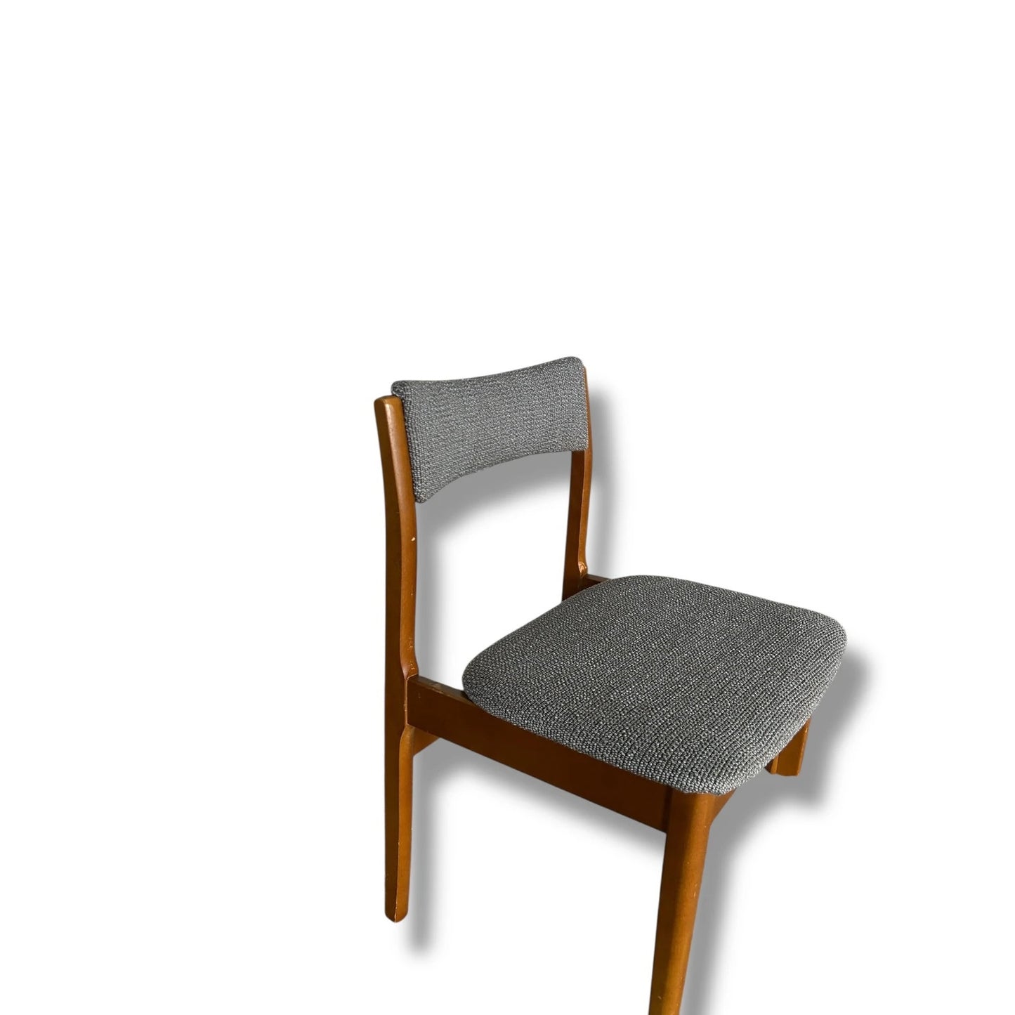 Pair of Mid Century Modern Dining Chairs – Vintage Wooden Frame Chairs with Grey Upholstered Seats