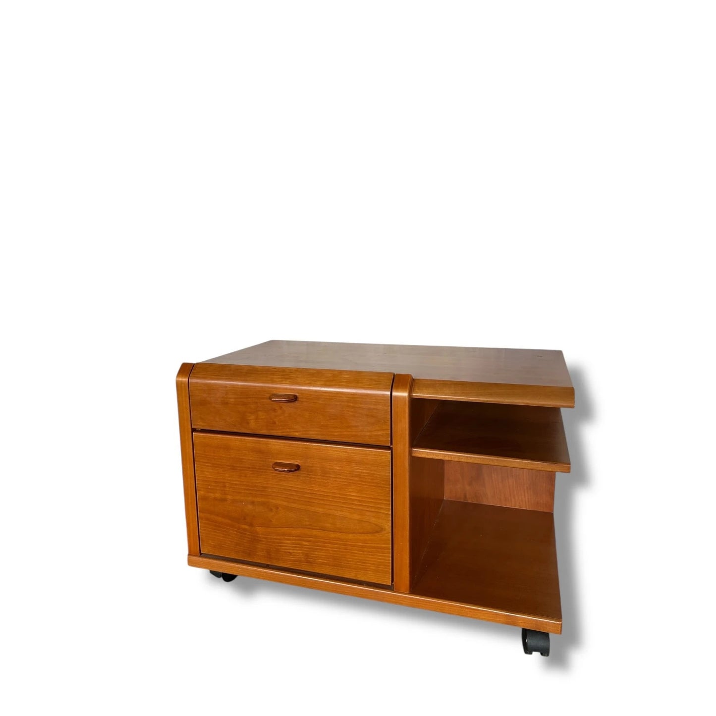 Vintage German Mid Century Modern Teak Rolling Cabinet – 1960s Mobile Side Table