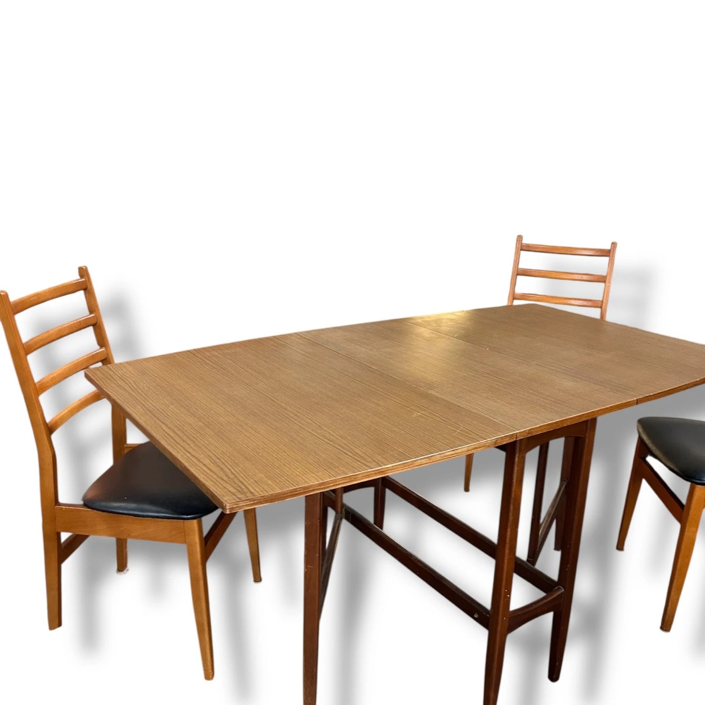 Mid Century Modern Teak Formica Drop Leaf Table and Dining Chairs Set