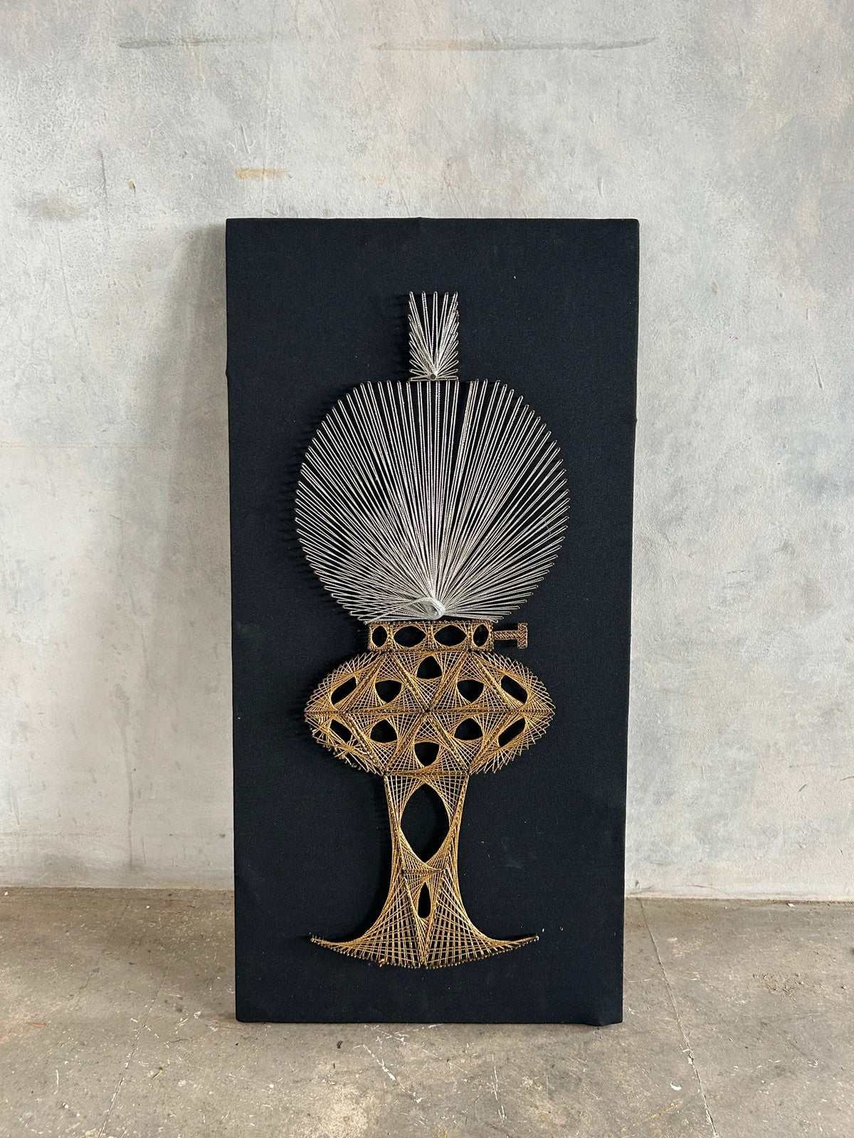 Mid Century Modern Black and Gold Oil Lamp String Artwork