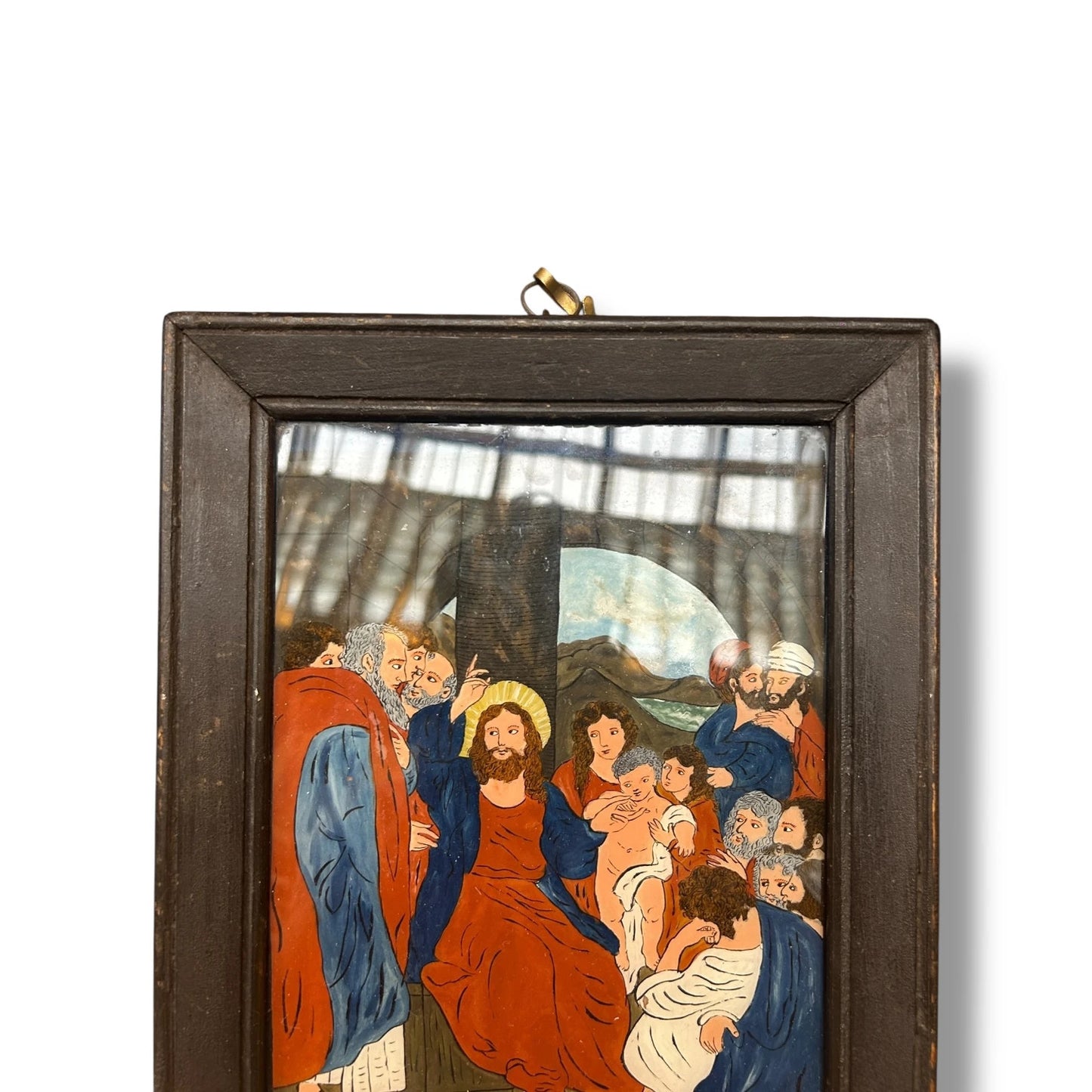Vintage Reverse Glass Painting of Jesus | Religious Christian Art