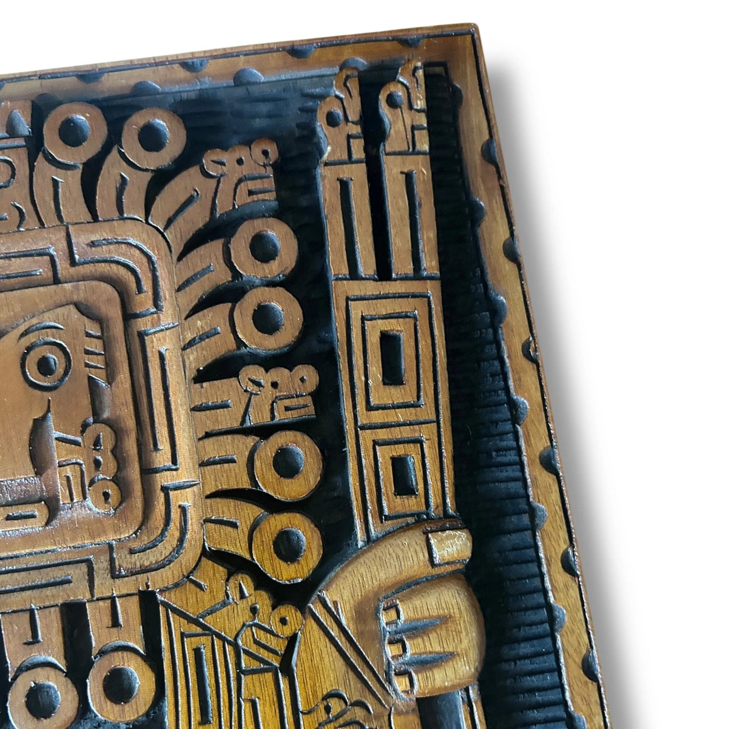 Mid Century Carved Wood Viracocha Incan Sculpture Wall Art Decor