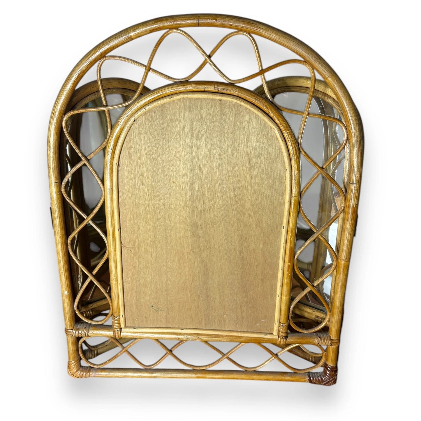 Mid century triptych bamboo mirror