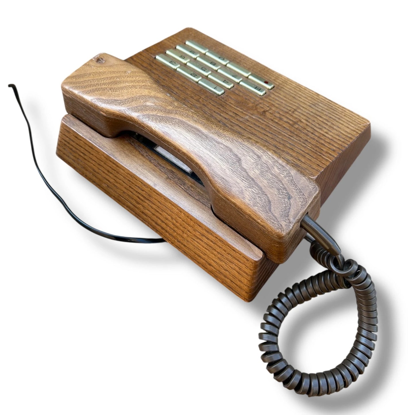 Mid Century Modern Elm Wood Push Button Telephone by Gfeller Trub