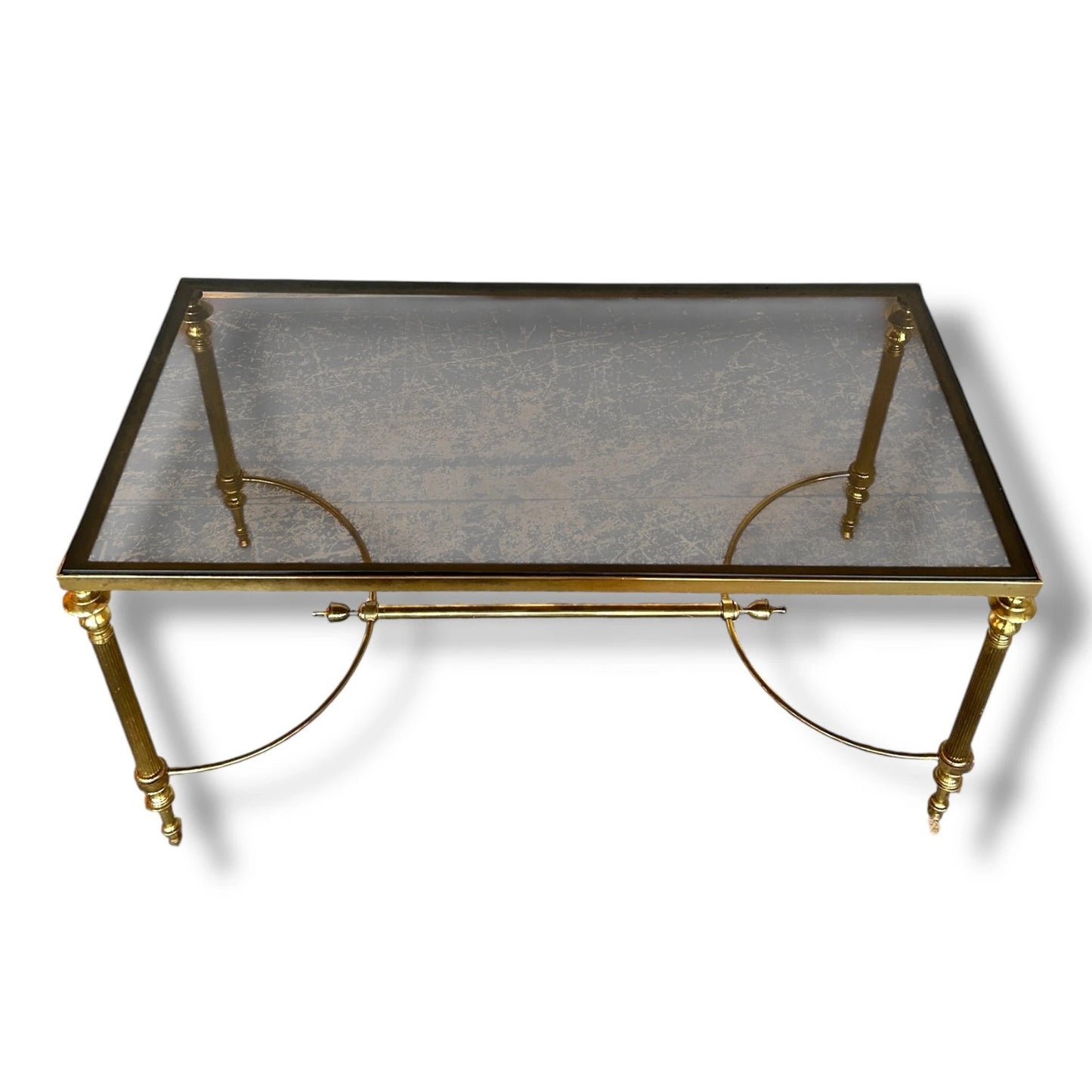 Mid Century Modern Old Hollywood Regency Smoked Glass and Brass Coffee Table