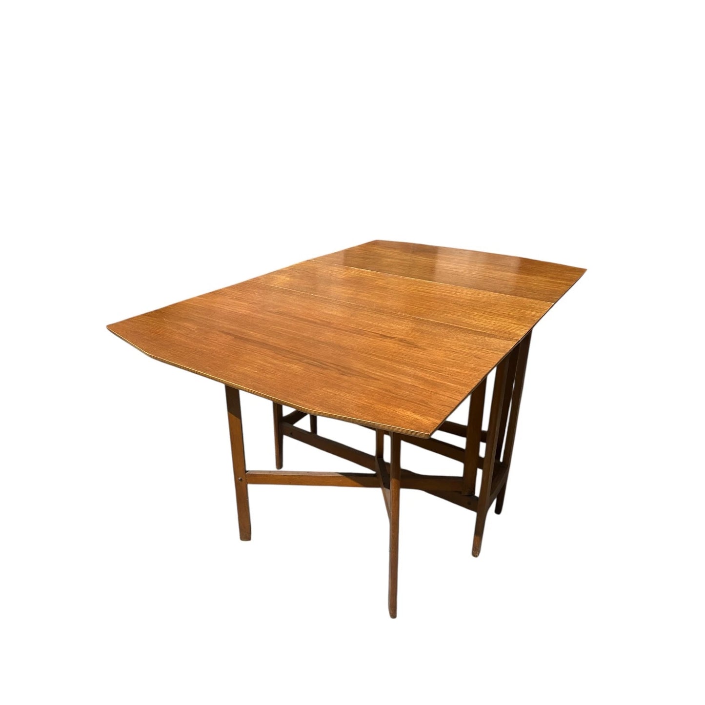 Mid Century Modern Teak Wood Lacquered Drop Leaf Extending Dining Table