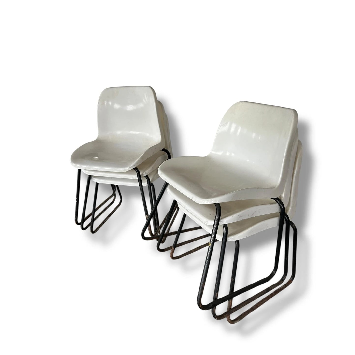 Mid Century Stackable White Plastic & Metal Chairs | Vintage Industrial Seating