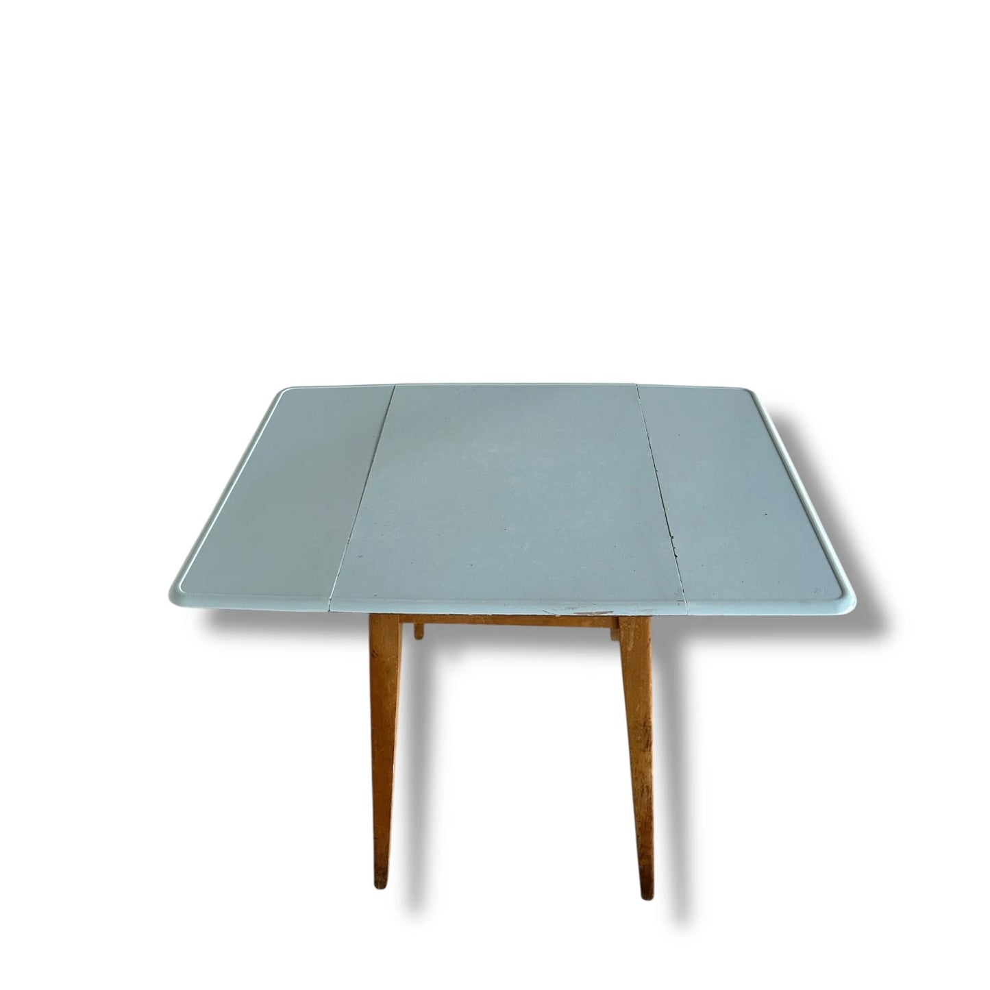 Mid Century Modern Blue Formica Dining Table and White Stools Dining Set