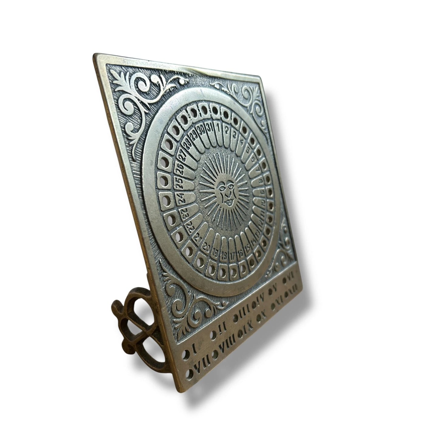 Vintage 1950s Brass Sun Dial Perpetual Desk Calendar