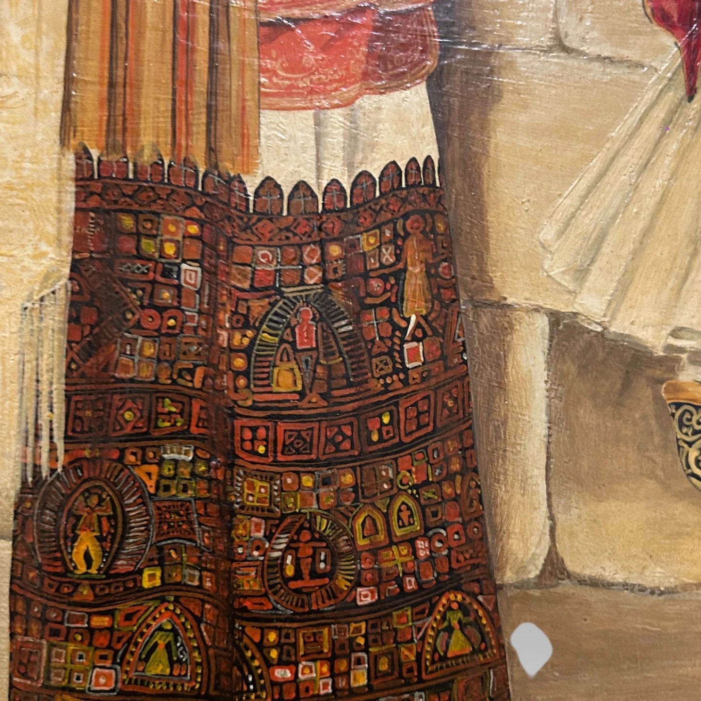 Vintage 1980s Greek Orthodox Scene Oil Painting