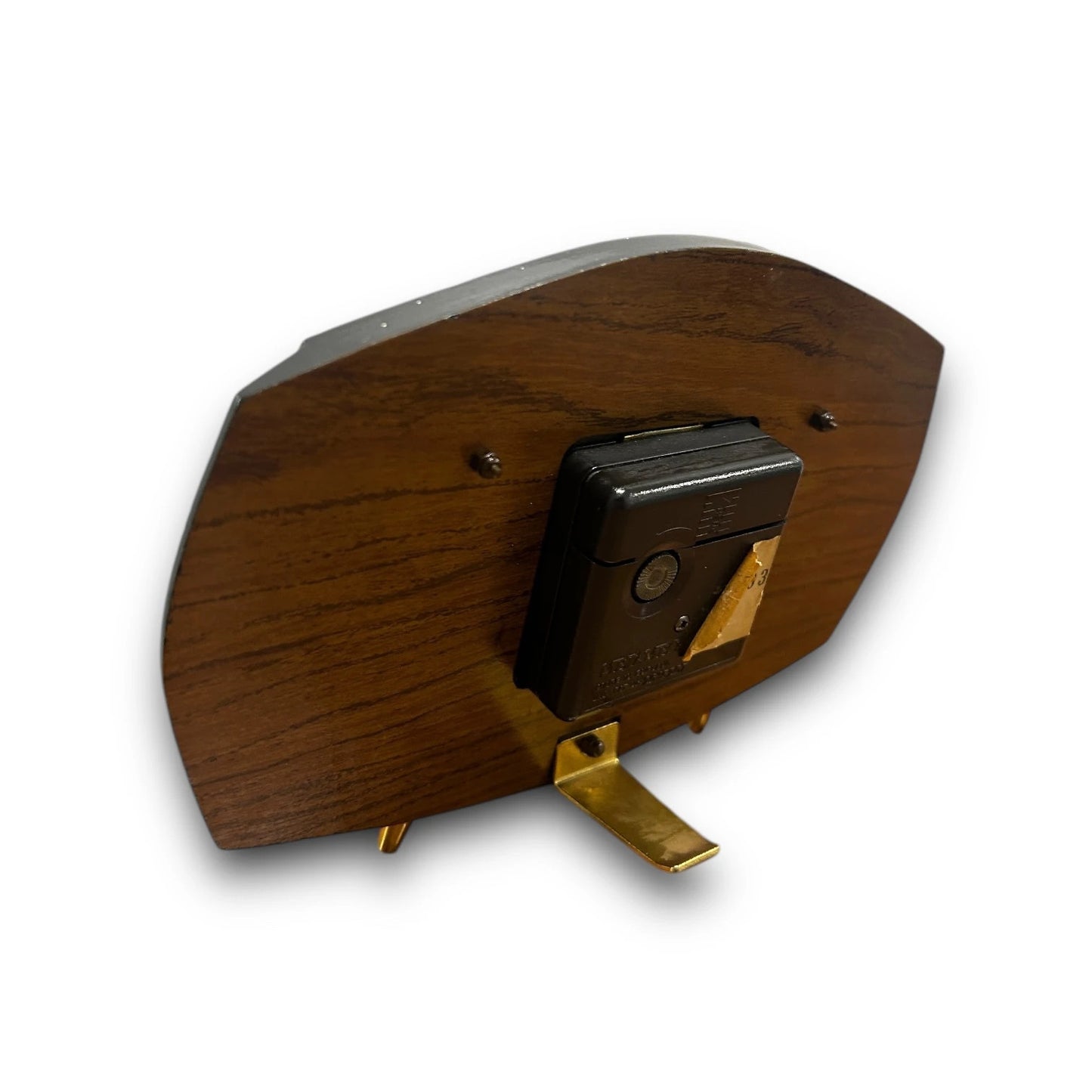 Mid Century Metamec Wood and Brass Table Clock