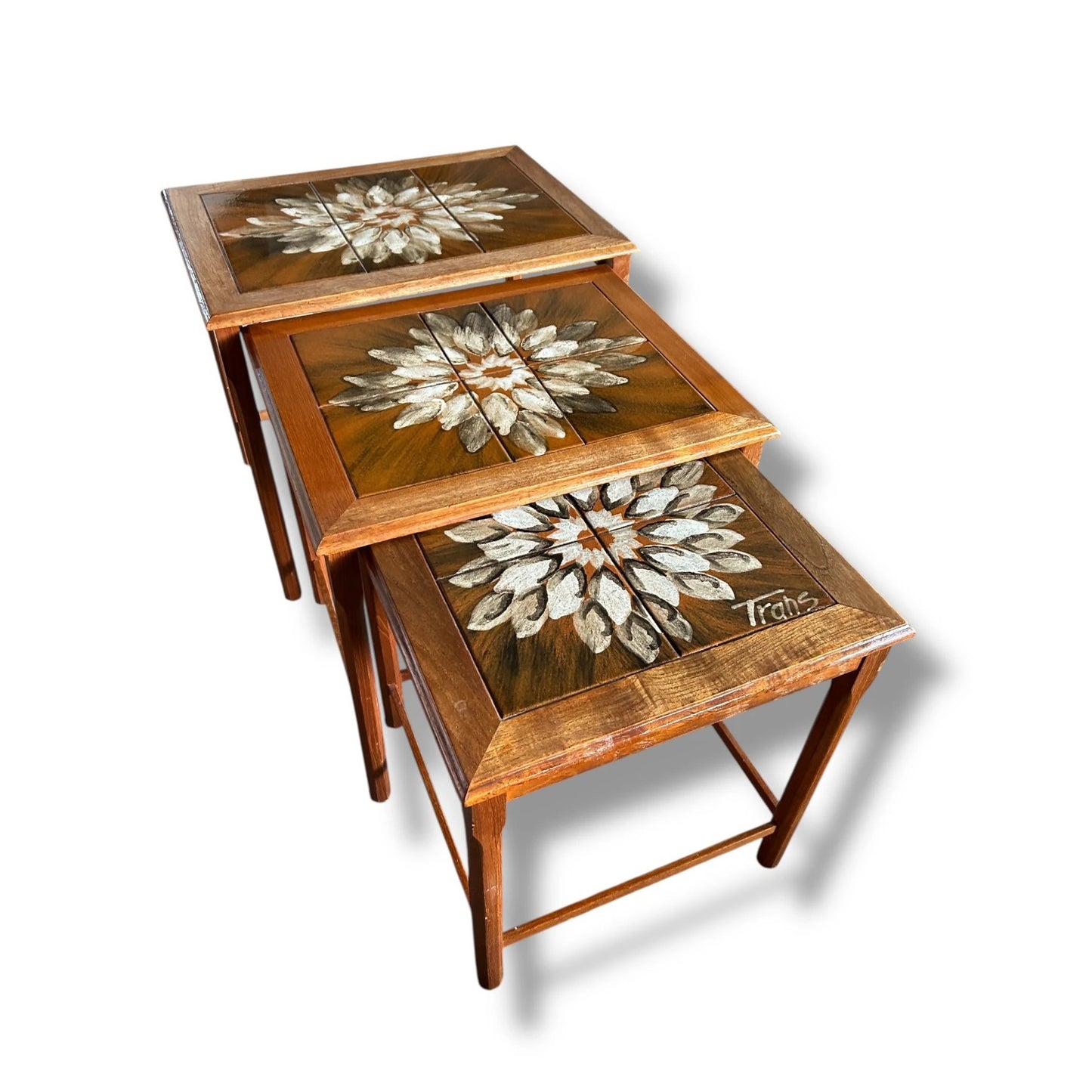 Mid Century Modern Danish Teak and Tile Nest of Tables