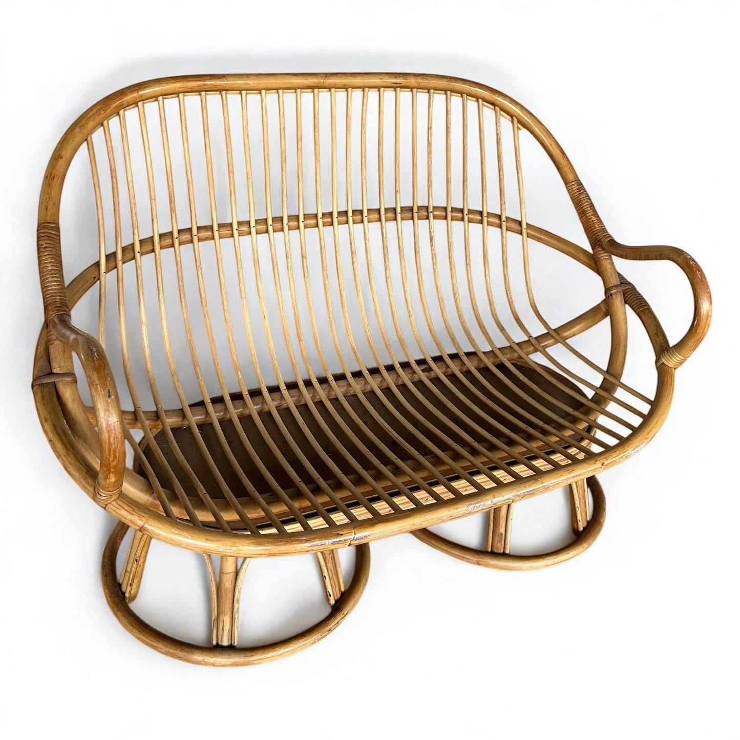 Vintage Rattan Loveseat Sofa – Mid Century Boho Wicker 2 Seater