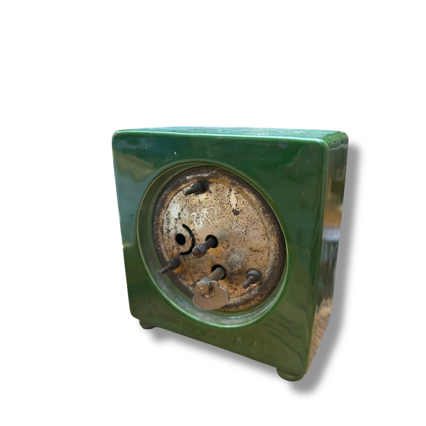 Vintage West German Mantel Clock | Green Ceramic Floral Table Clock
