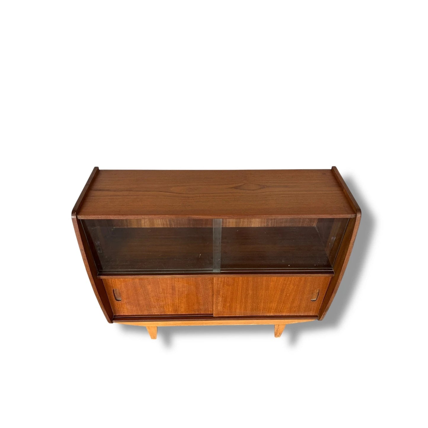 Mid Century Modern Danish Style Teak Sliding Door Low Cabinet
